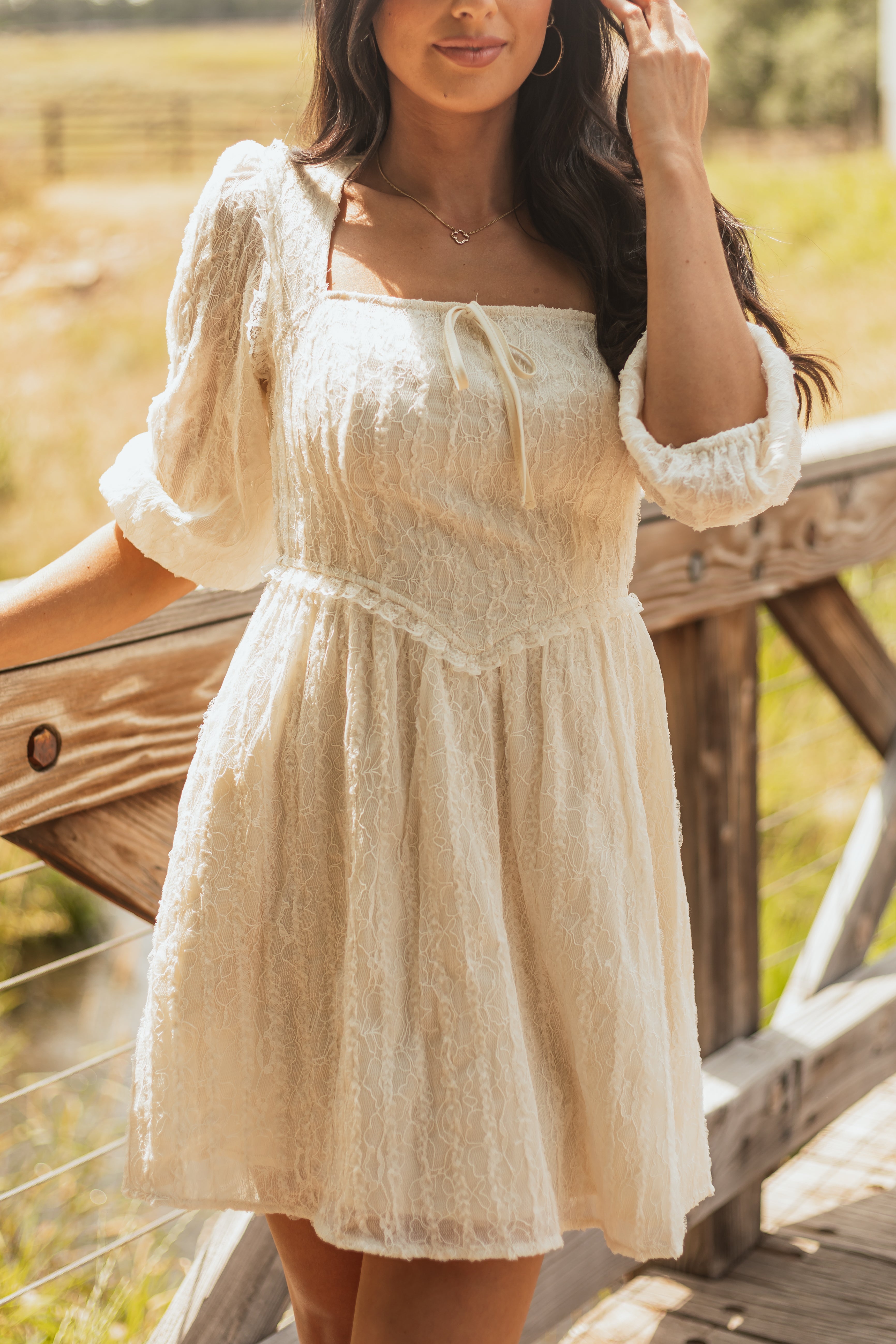 Listicle Cream Lace Smocked Back Mini Dress