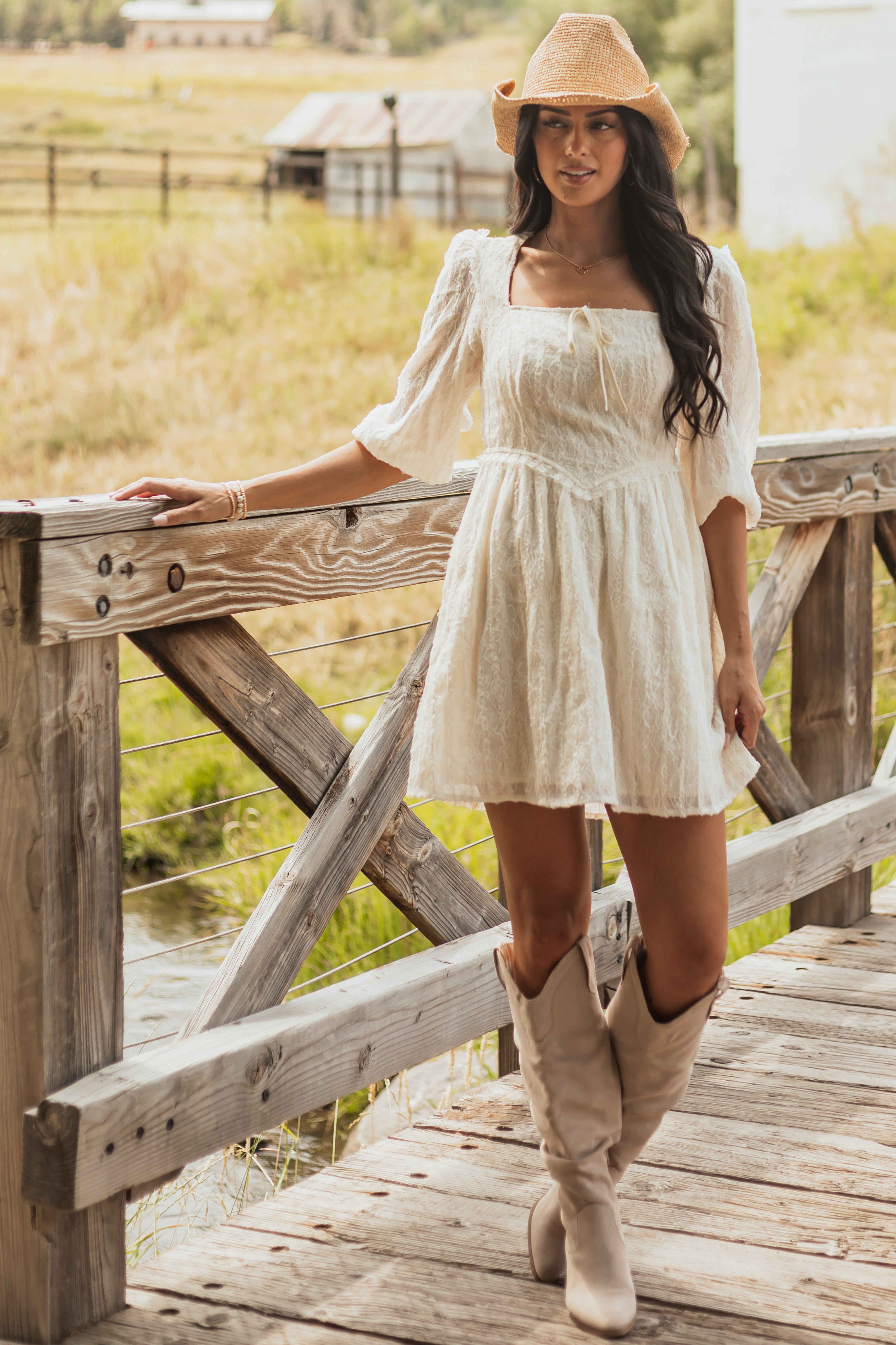 Listicle Cream Lace Smocked Back Mini Dress