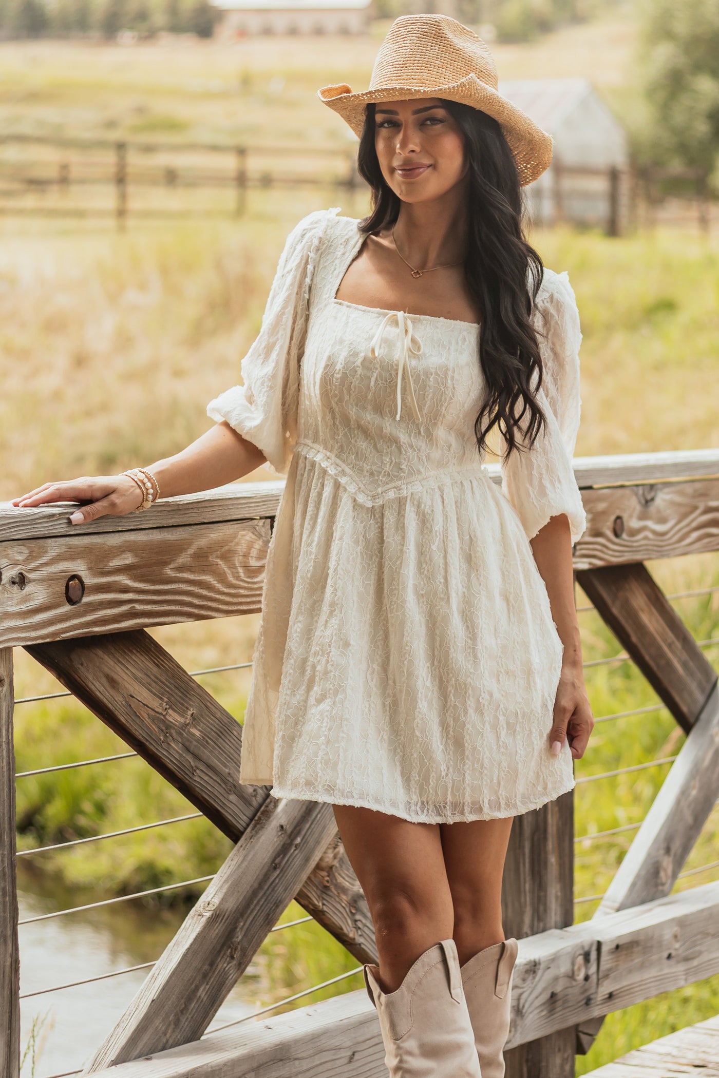 Listicle Cream Lace Smocked Back Mini Dress Listicle Cream Lace Smocked Back Mini Dress