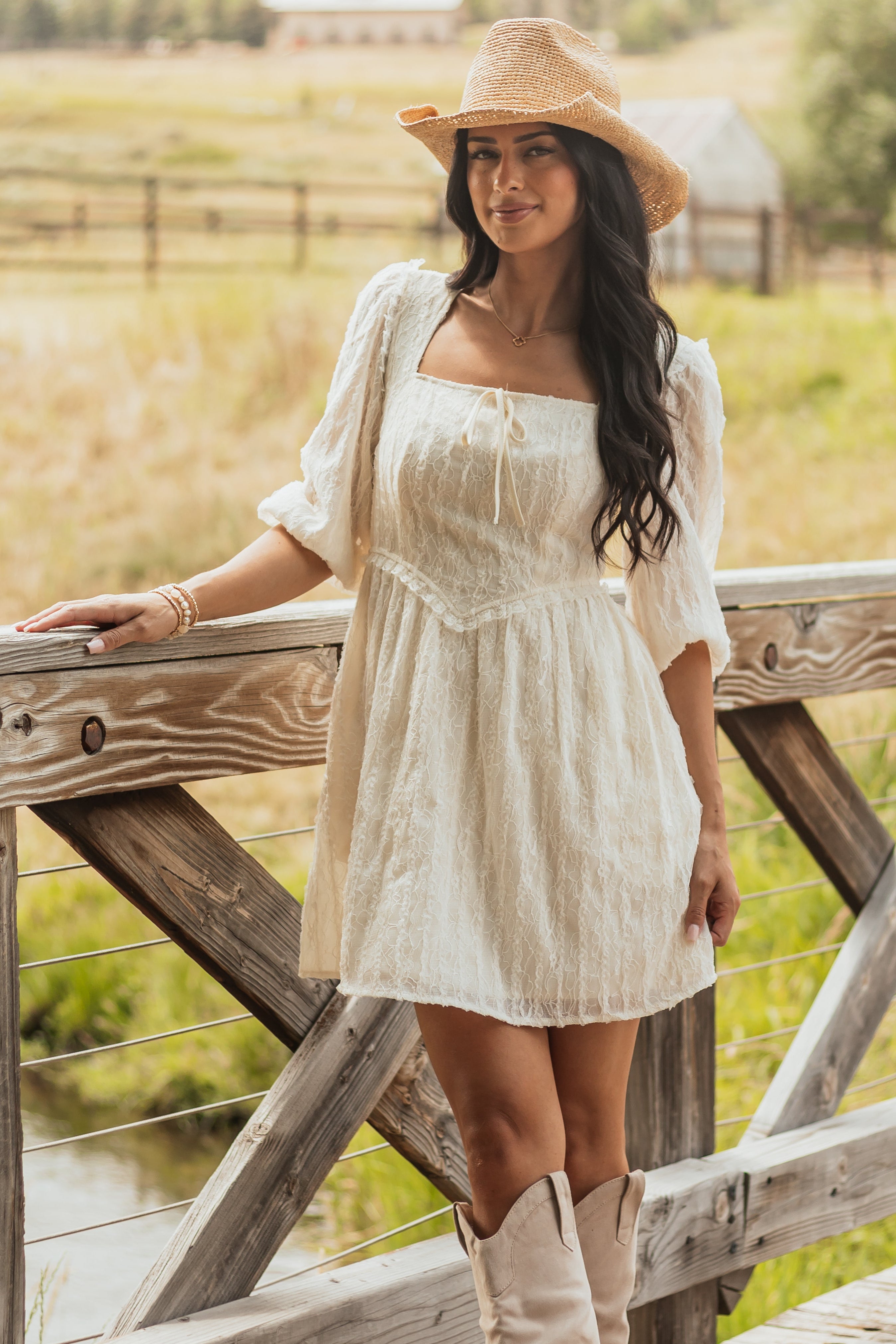 Listicle Cream Lace Smocked Back Mini Dress