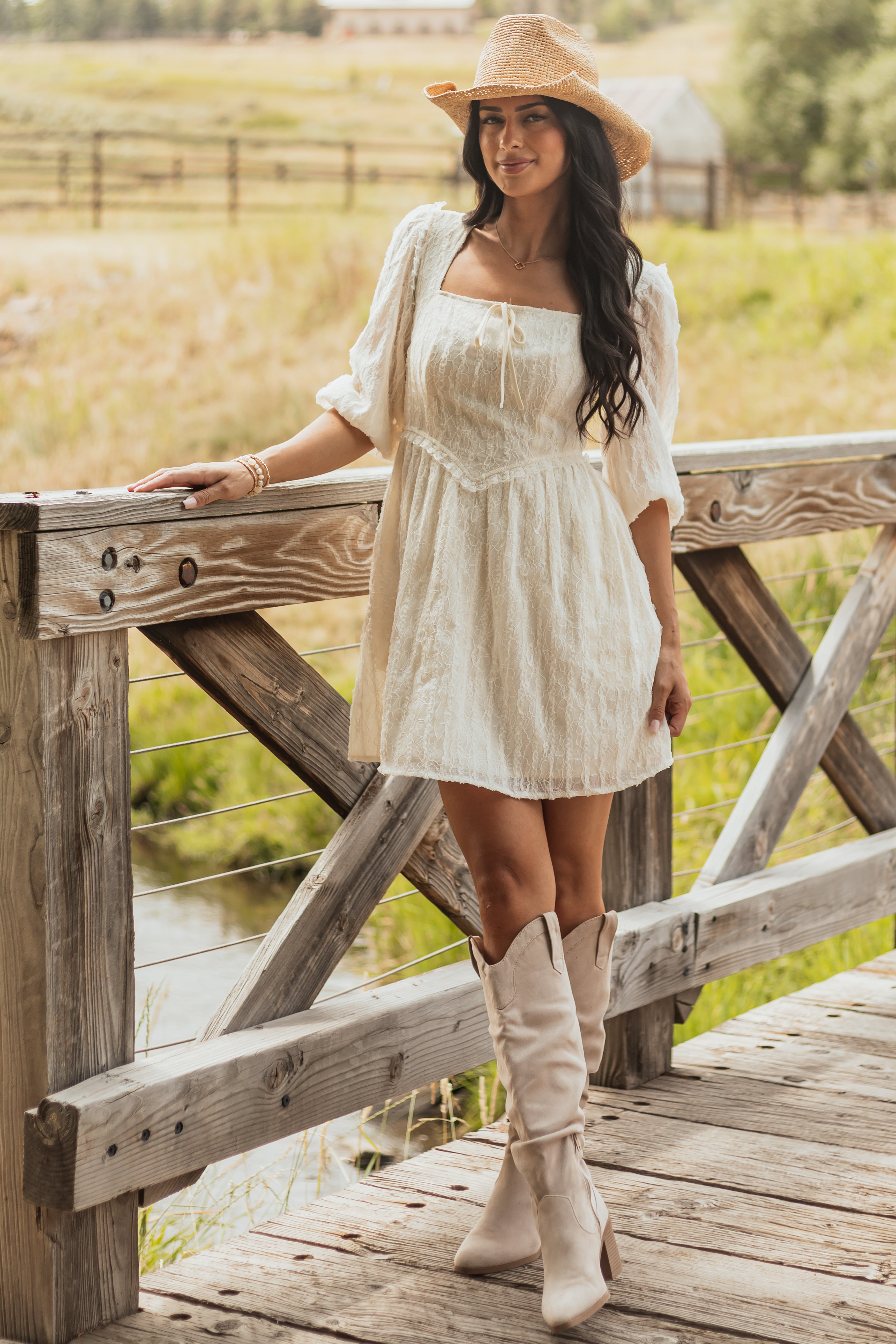 Listicle Cream Lace Smocked Back Mini Dress
