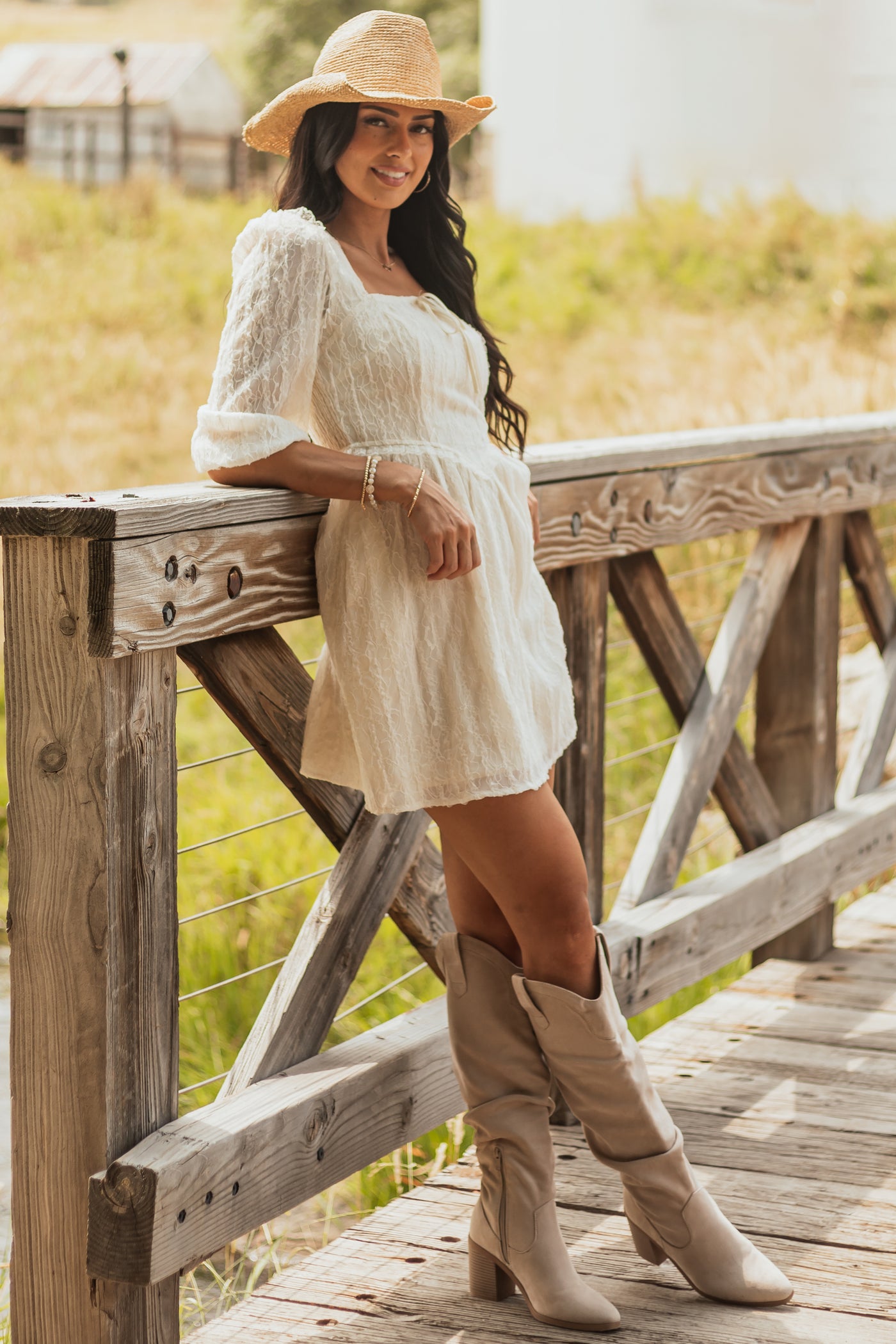 Listicle Cream Lace Smocked Back Mini Dress