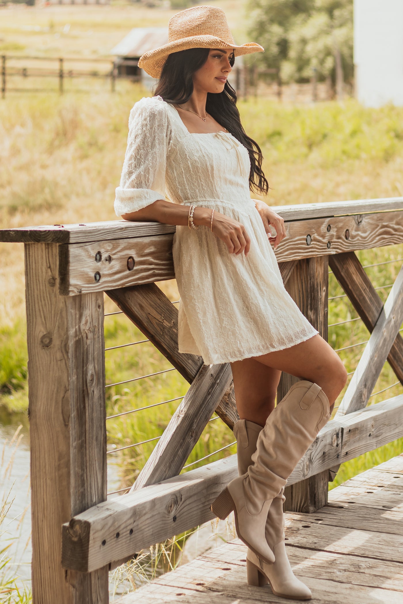 Listicle Cream Lace Smocked Back Mini Dress