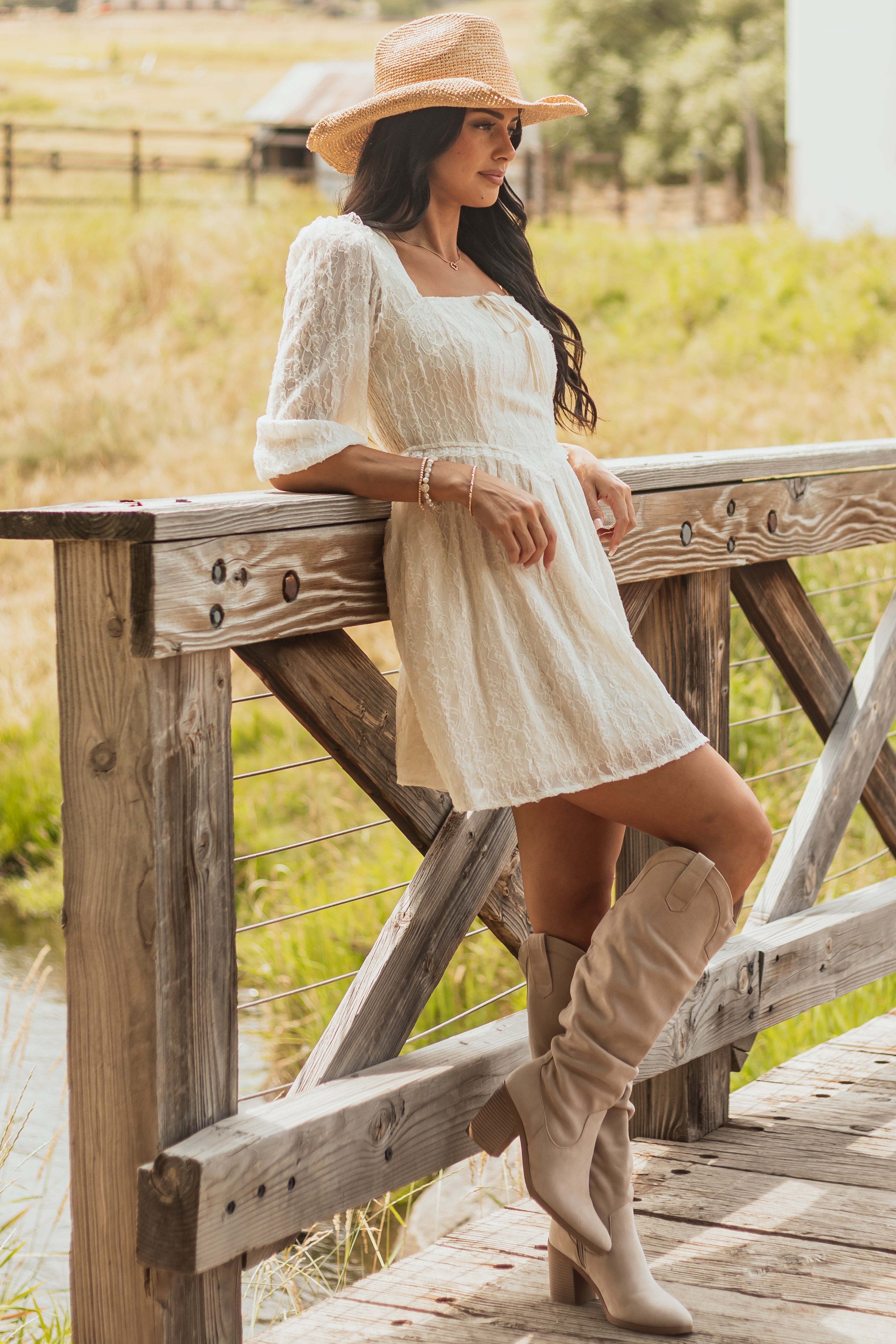 Listicle Cream Lace Smocked Back Mini Dress