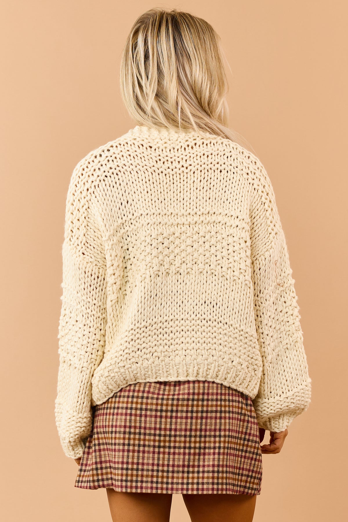 Listicle Cream Open Front Chunky Knit Cardigan