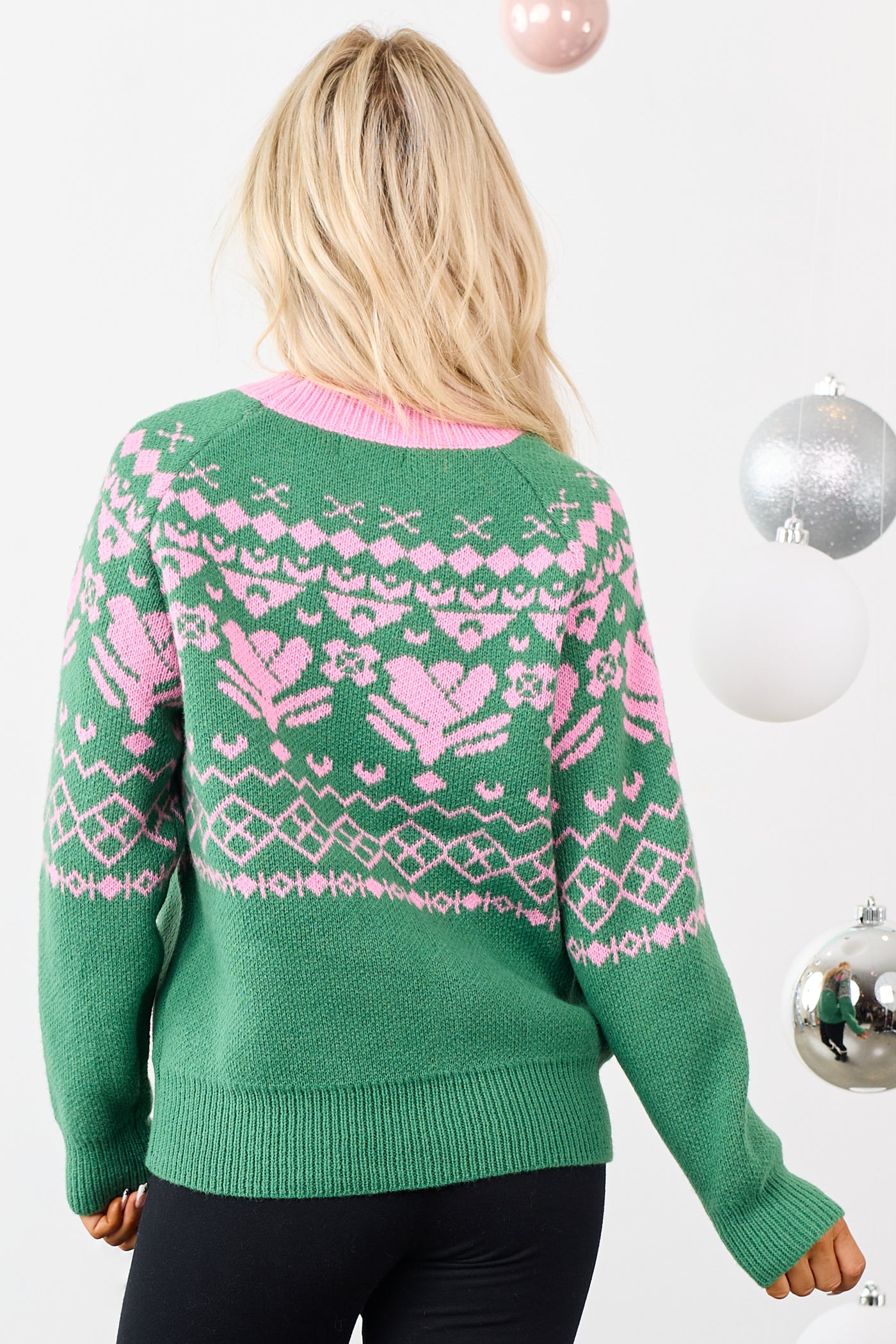 Listicle Kelly Green Fair Isle Print Sweater