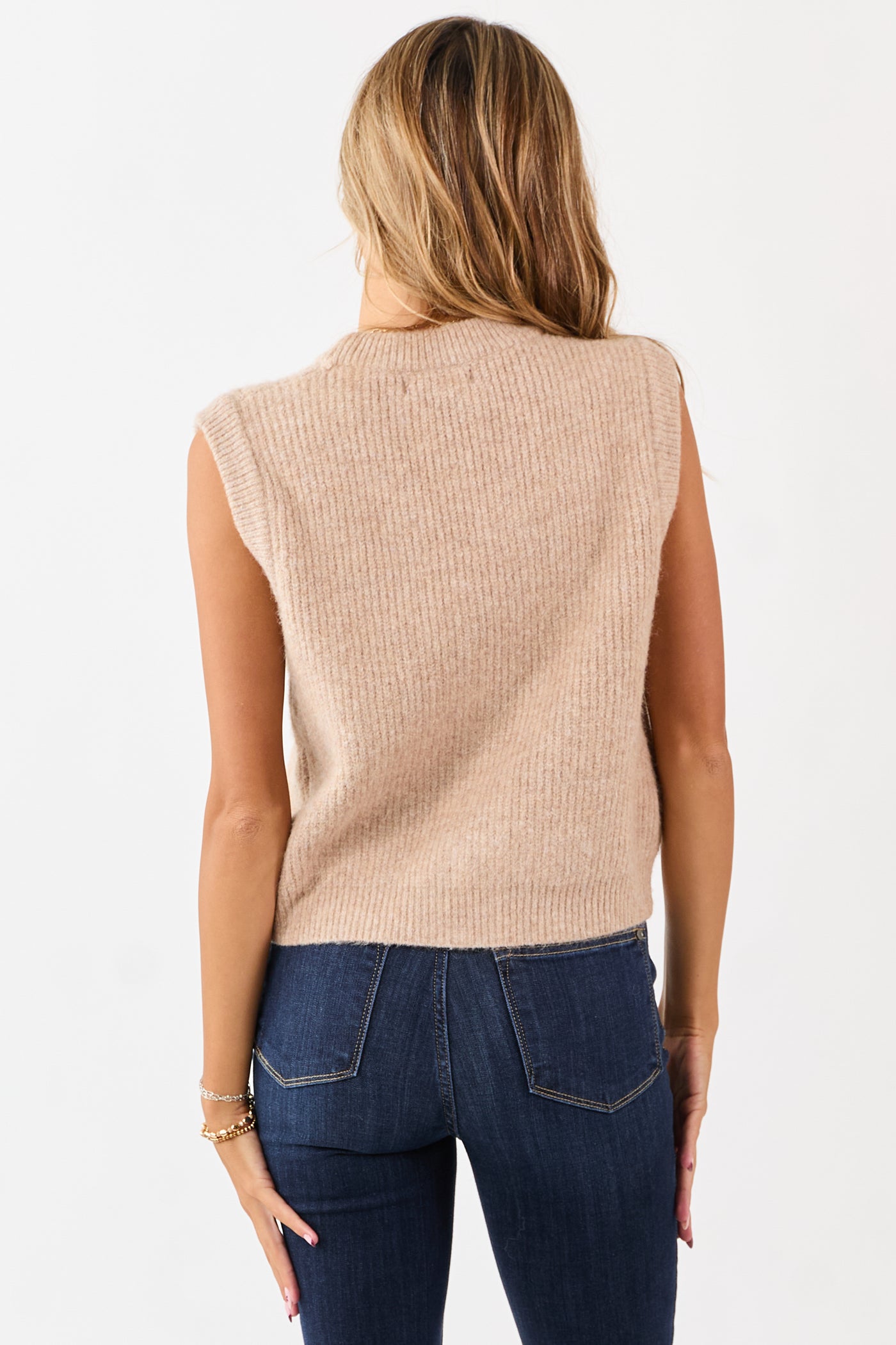 Listicle Latte Single Button Closure Sweater Vest
