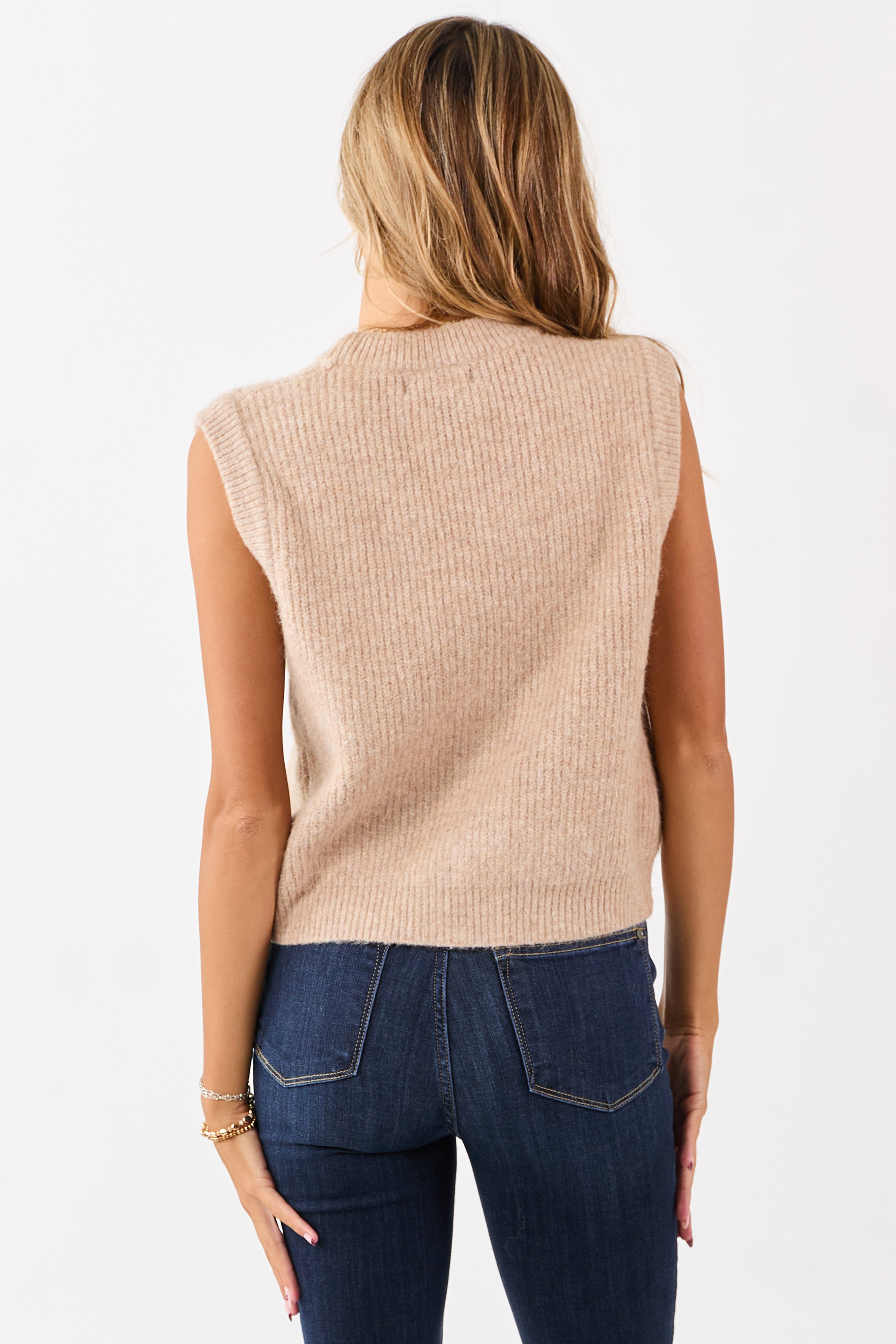 Listicle Latte Single Button Closure Sweater Vest