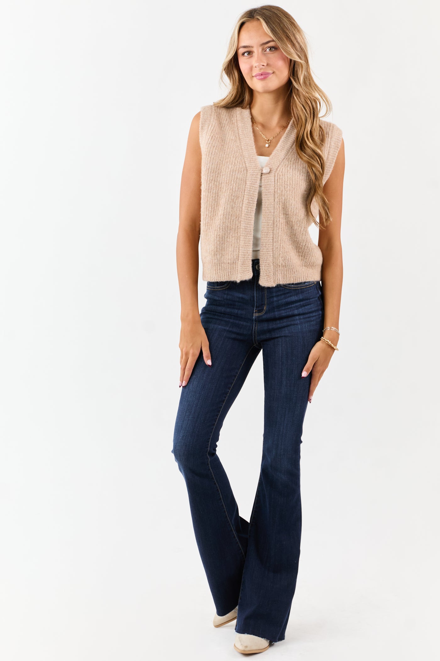 Listicle Latte Single Button Closure Sweater Vest