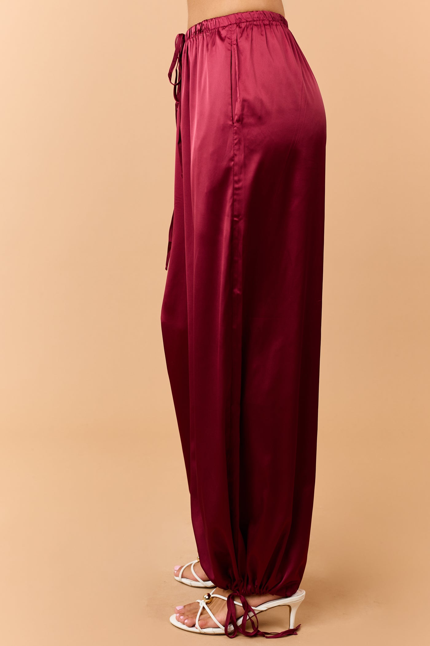 Listicle Maroon Satin Drawstring Wide Leg Pants