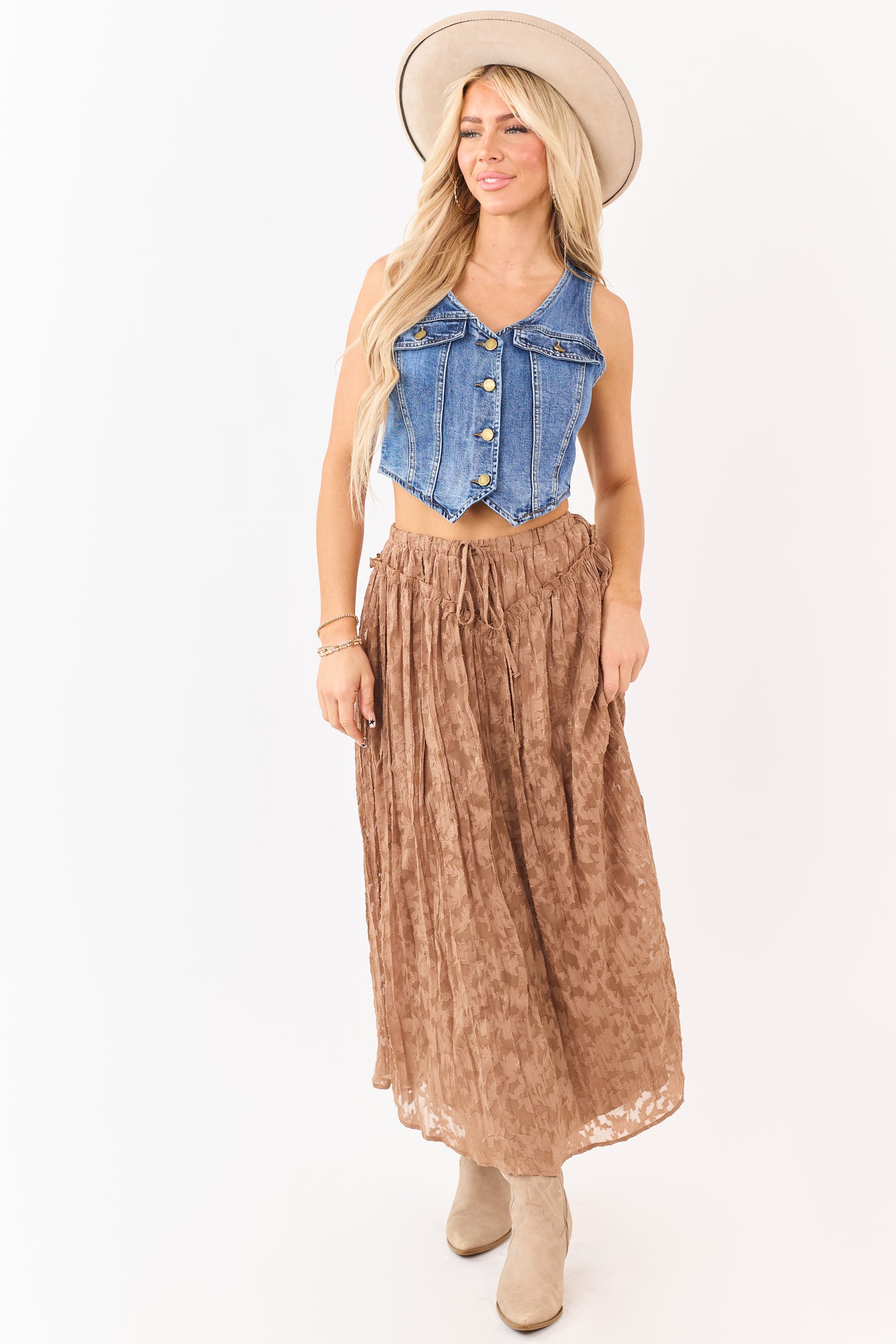 Listicle Medium Wash Cropped Stretchy Denim Vest