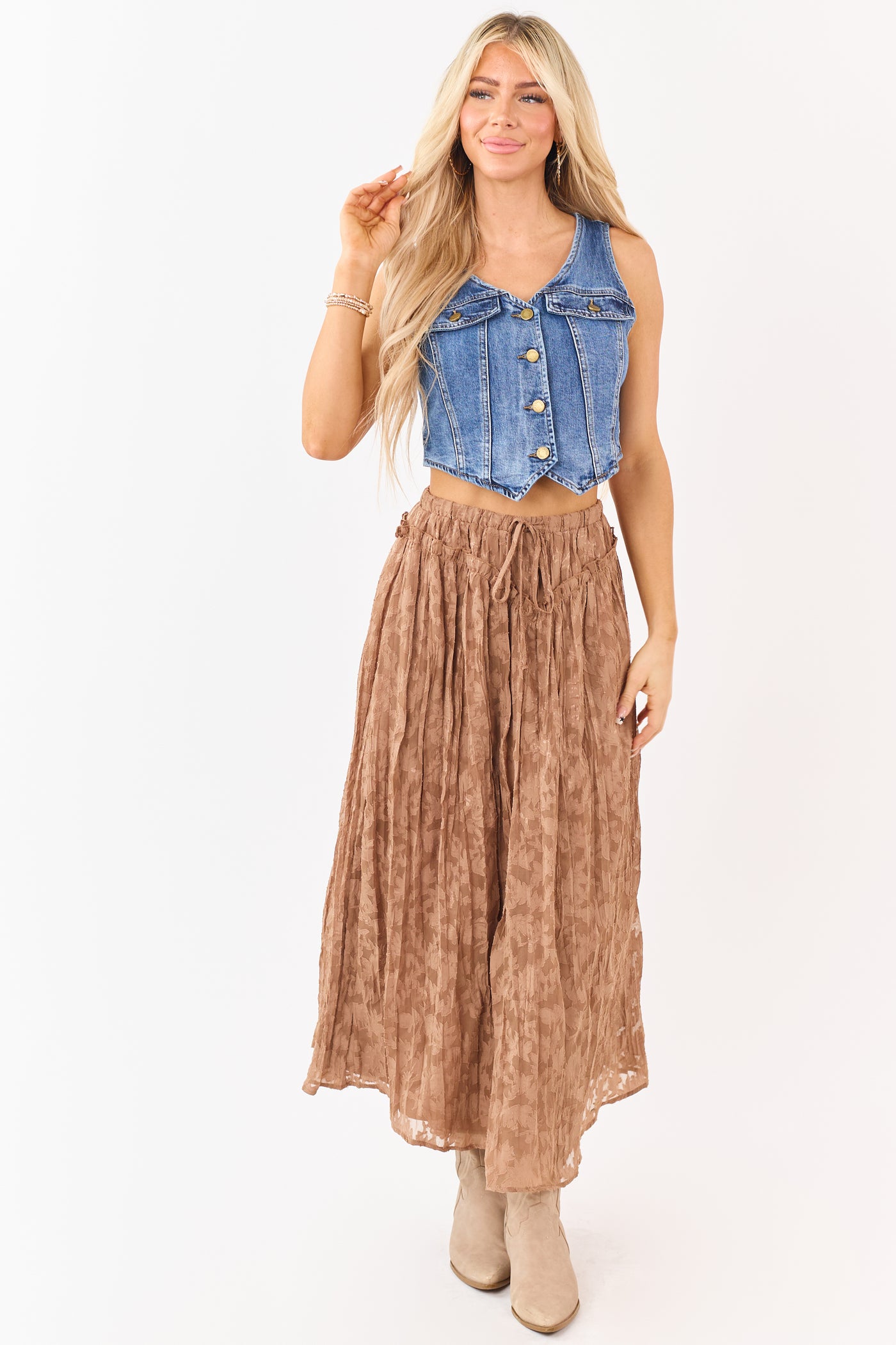 Listicle Medium Wash Cropped Stretchy Denim Vest