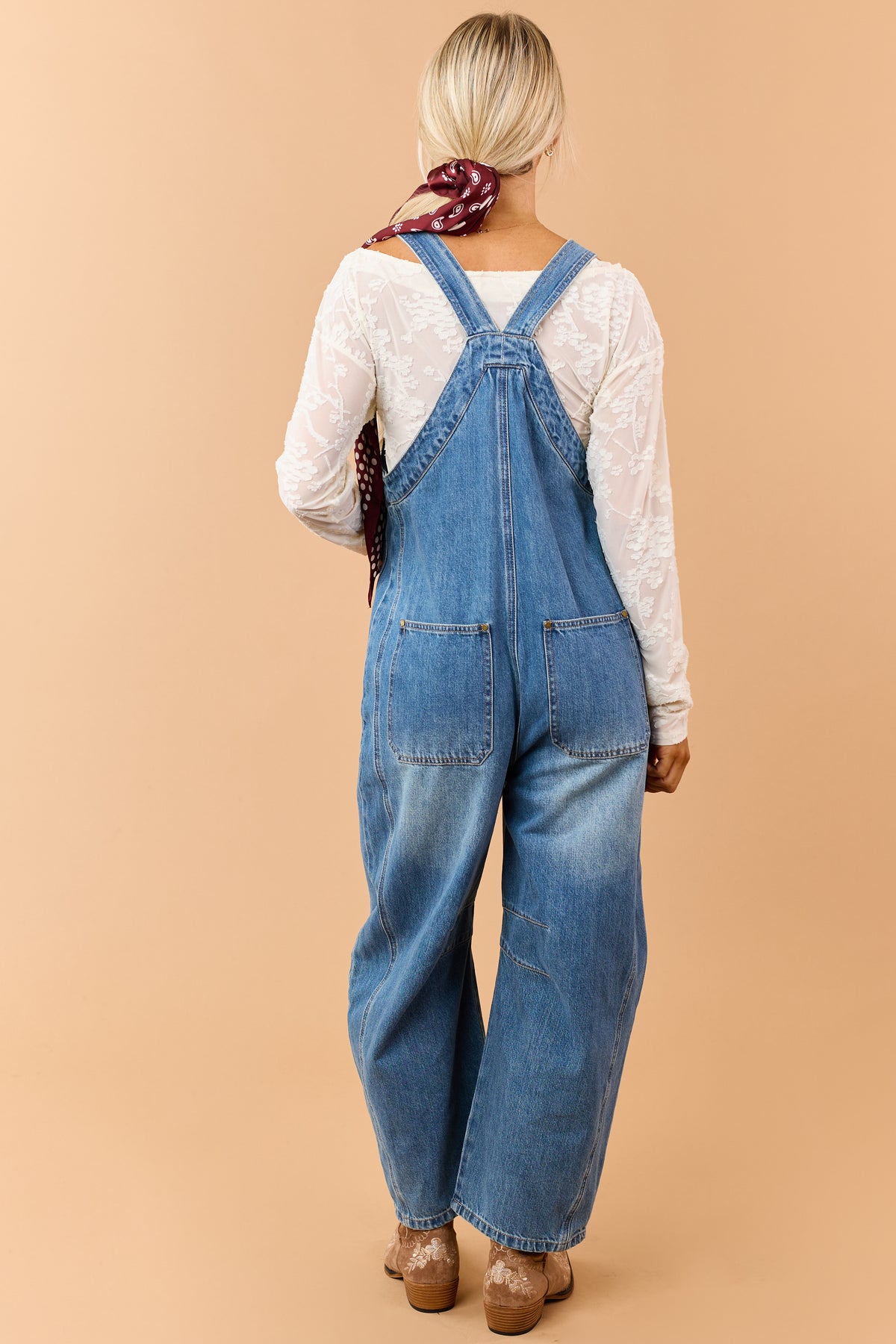 Listicle Medium Wash Denim Relaxed Barrel Overalls