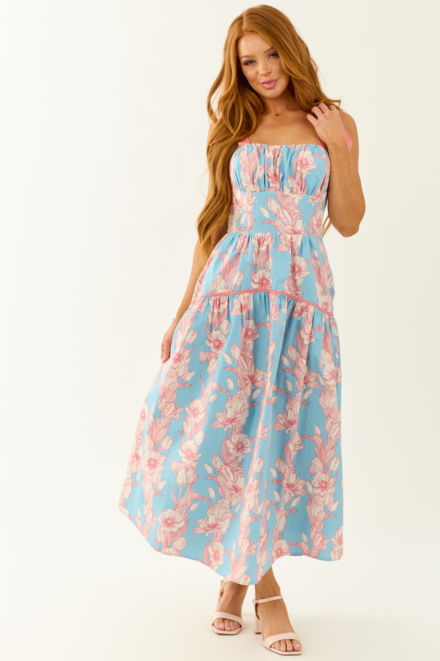 Listicle Powder Blue Floral Print Cotton Midi Dress