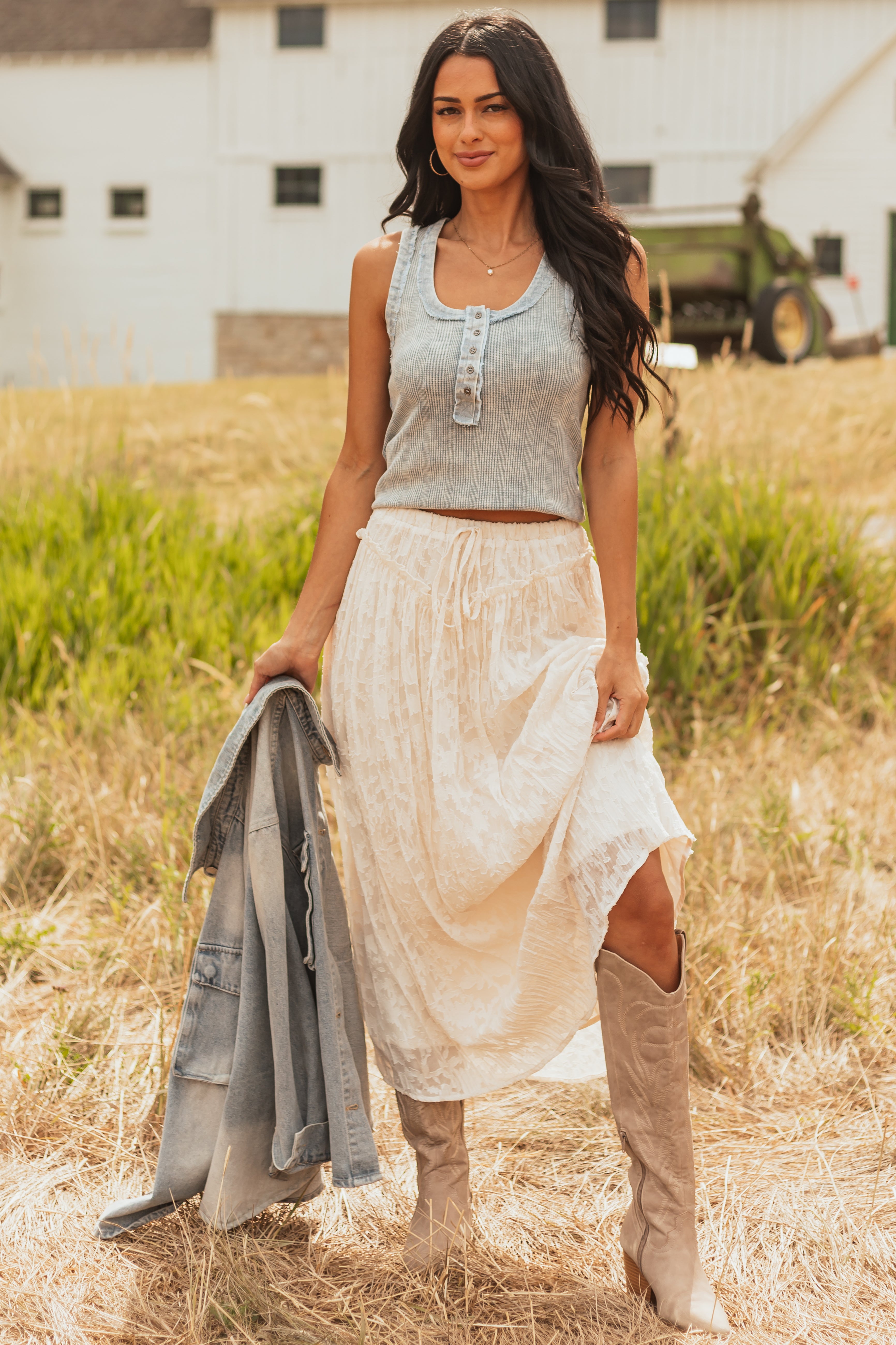 Listicle Vanilla Textured Floral Lace Maxi Skirt | Lime Lush