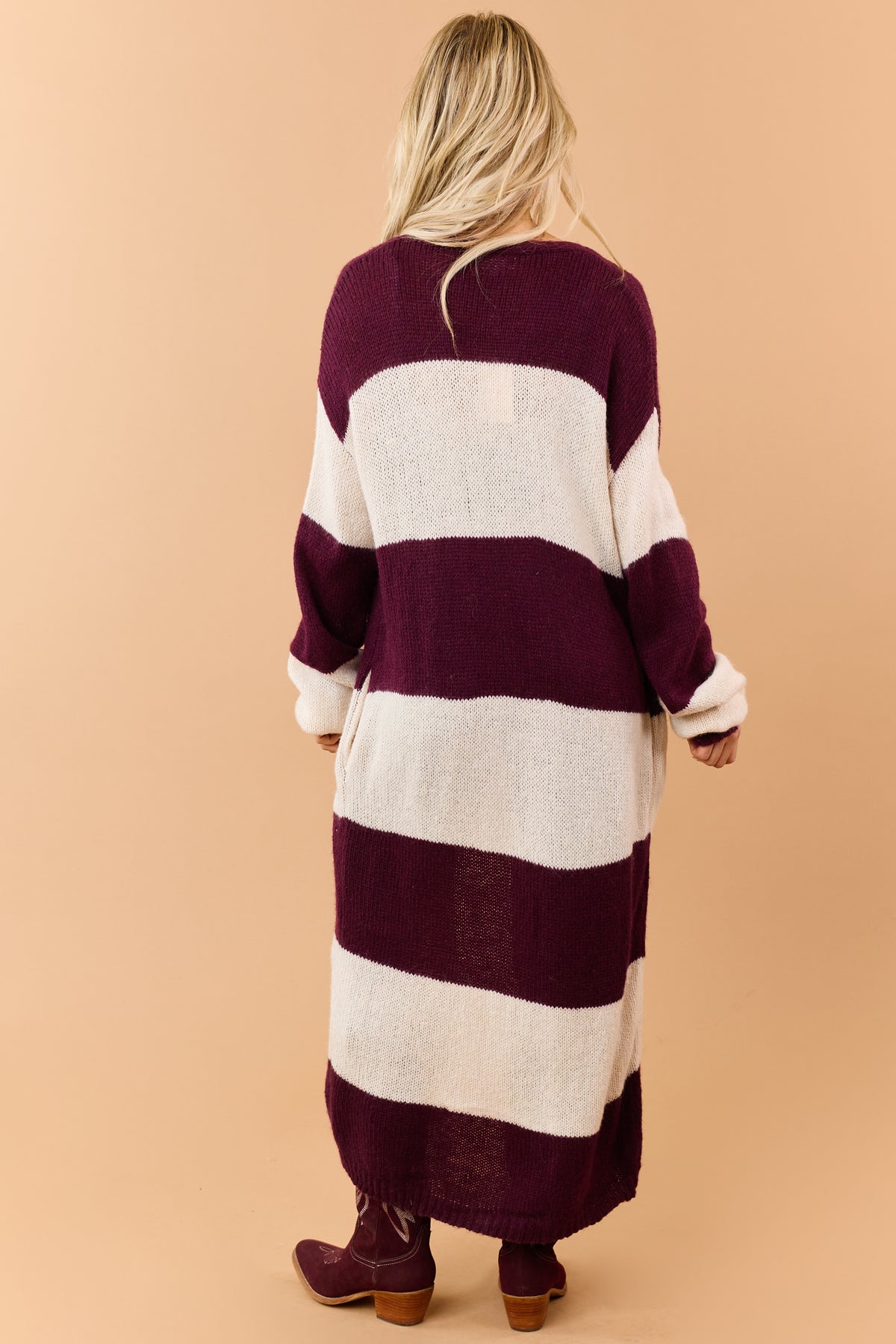 Listicle Wine Striped Open Front Duster Cardigan