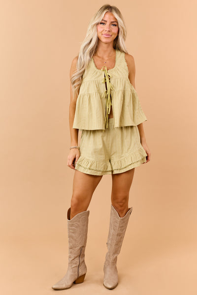 Listicle Light Olive Cotton Tank Top and Shorts Set
