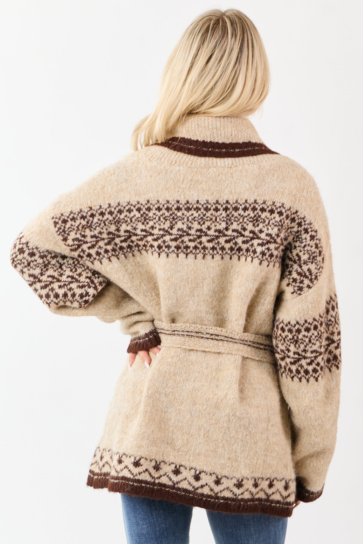 Lovelo Almond Fair Isle Print Wool Blend Cardigan