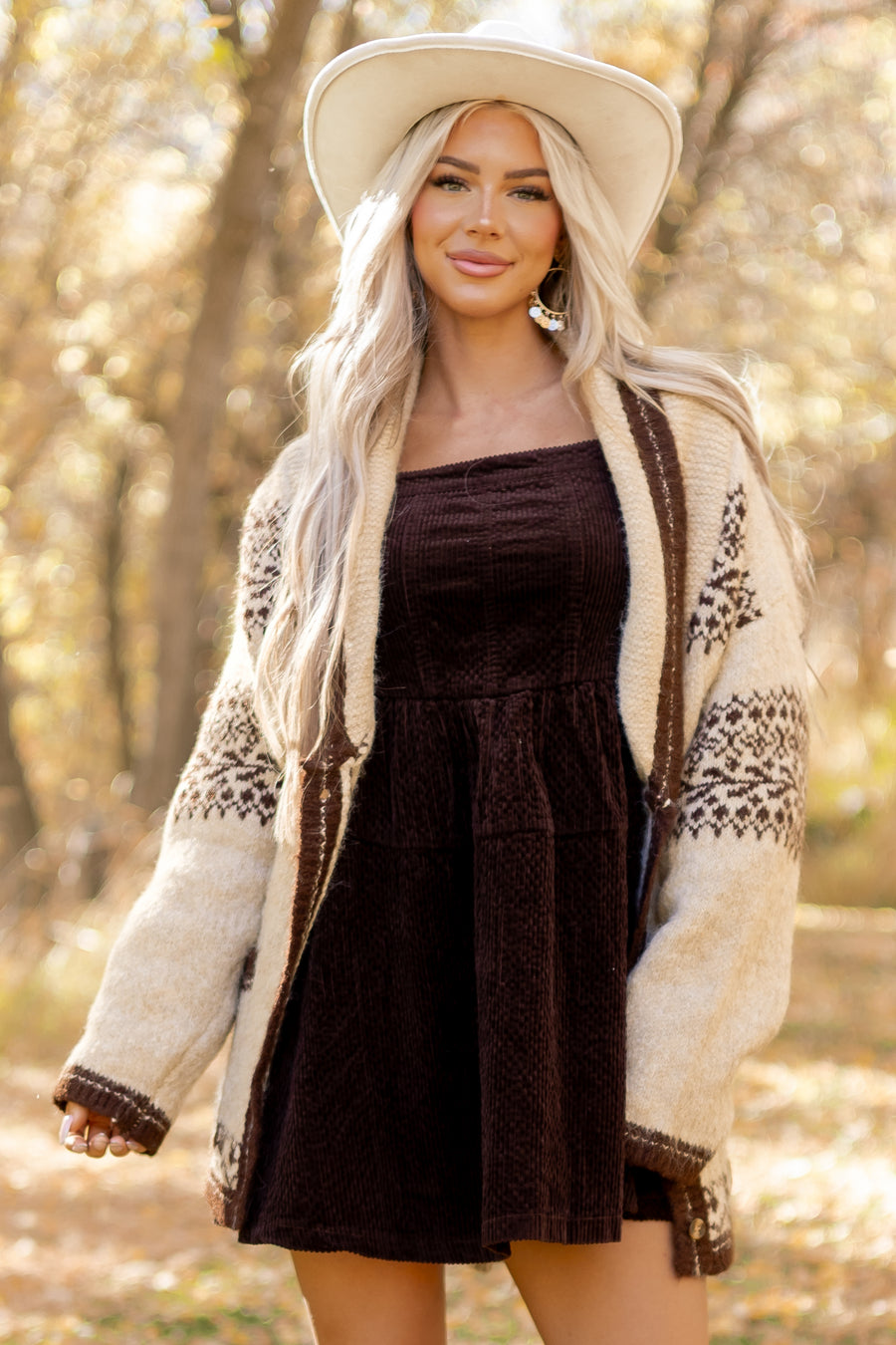 Lovelo Almond Fair Isle Print Wool Blend Cardigan