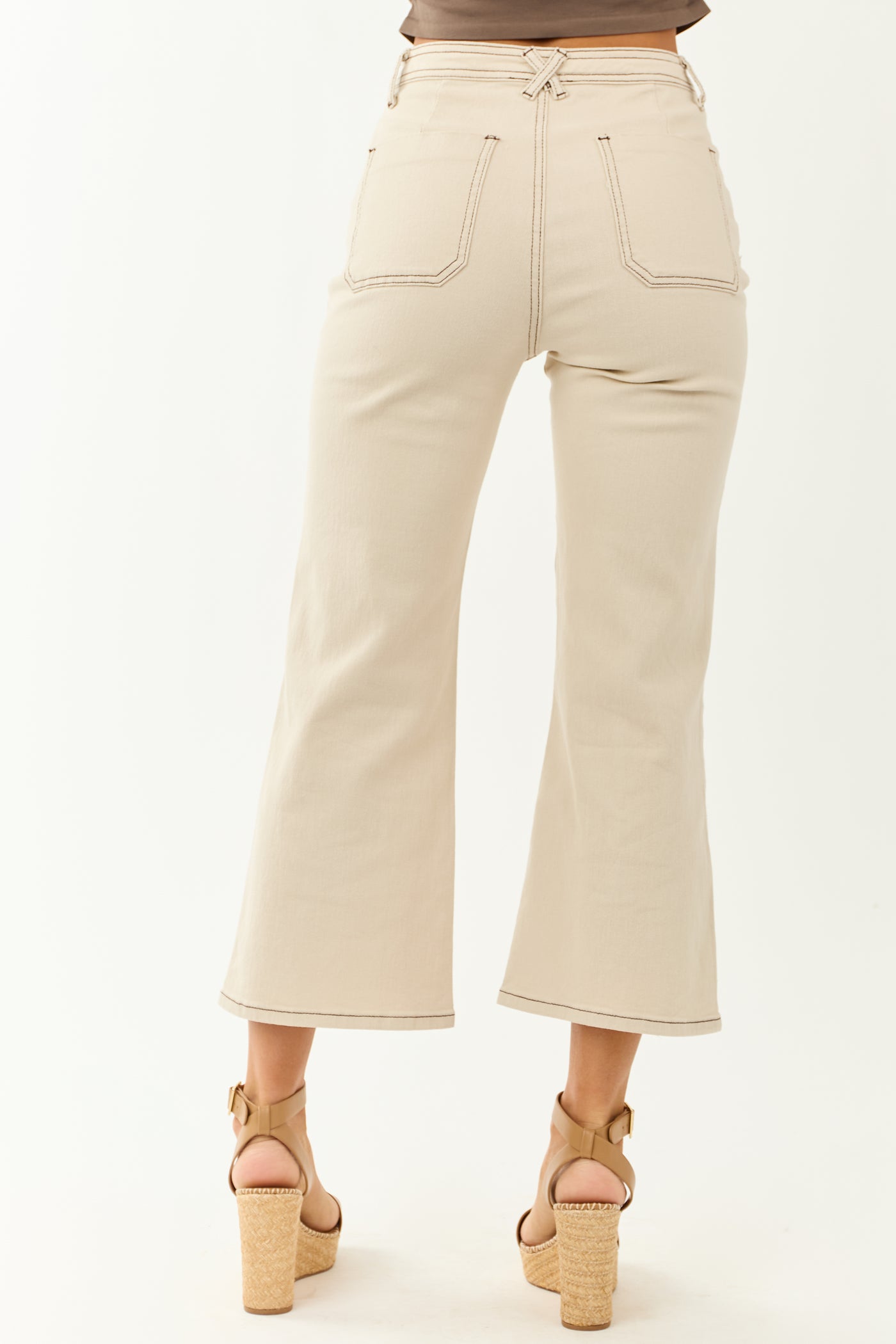 Lovelo Almond Stretchy Denim Crop Wide Flare Pants