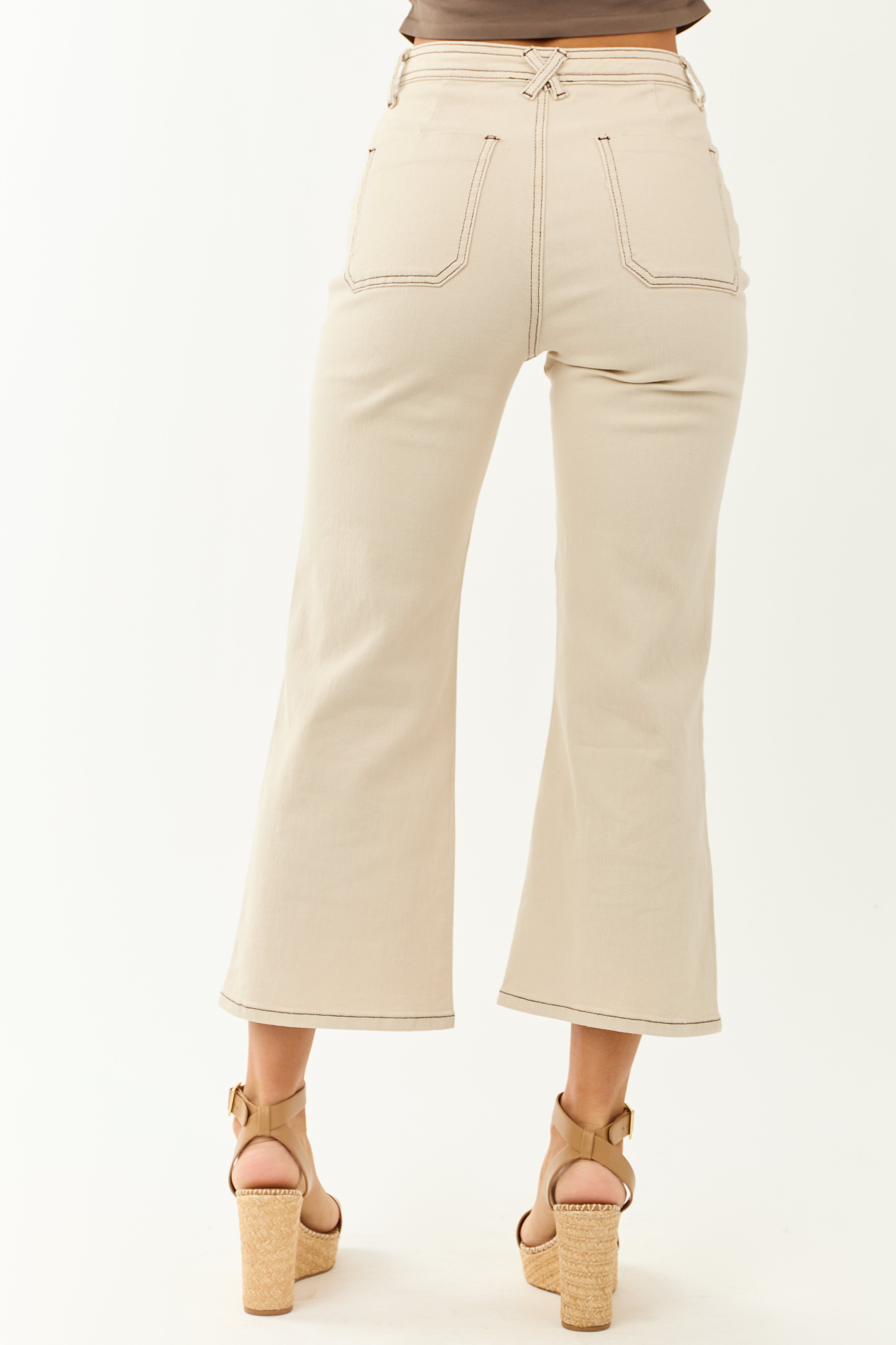 Lovelo Almond Stretchy Denim Crop Wide Flare Pants