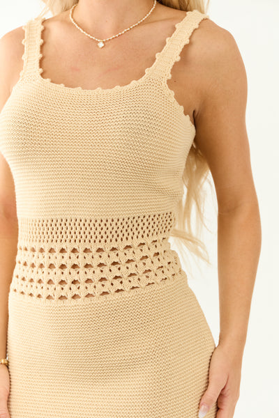 Lovelo Beige Knit Bodycon Sleeveless Midi Dress
