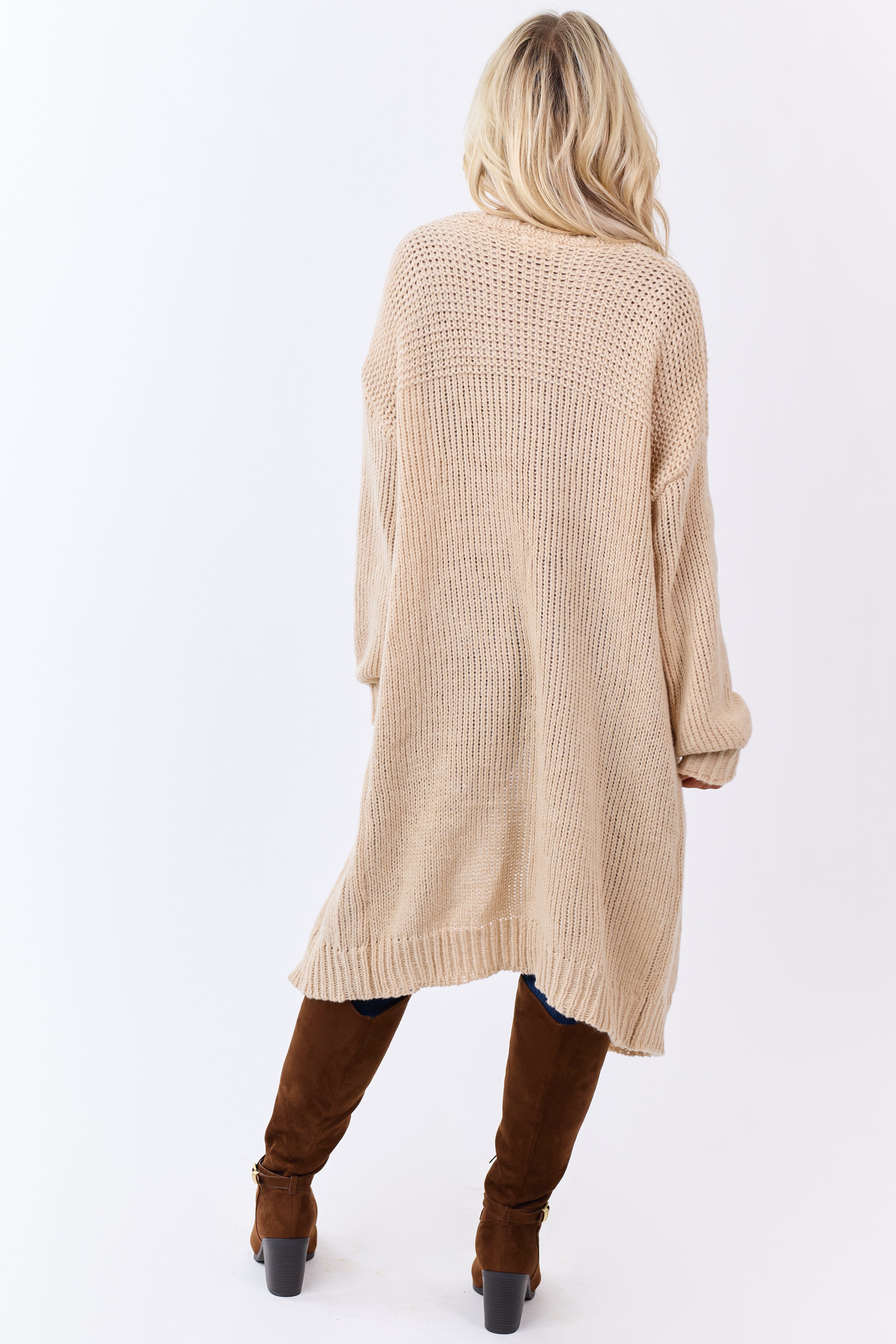 Lovelo Beige Knit Open Front Duster Cardigan
