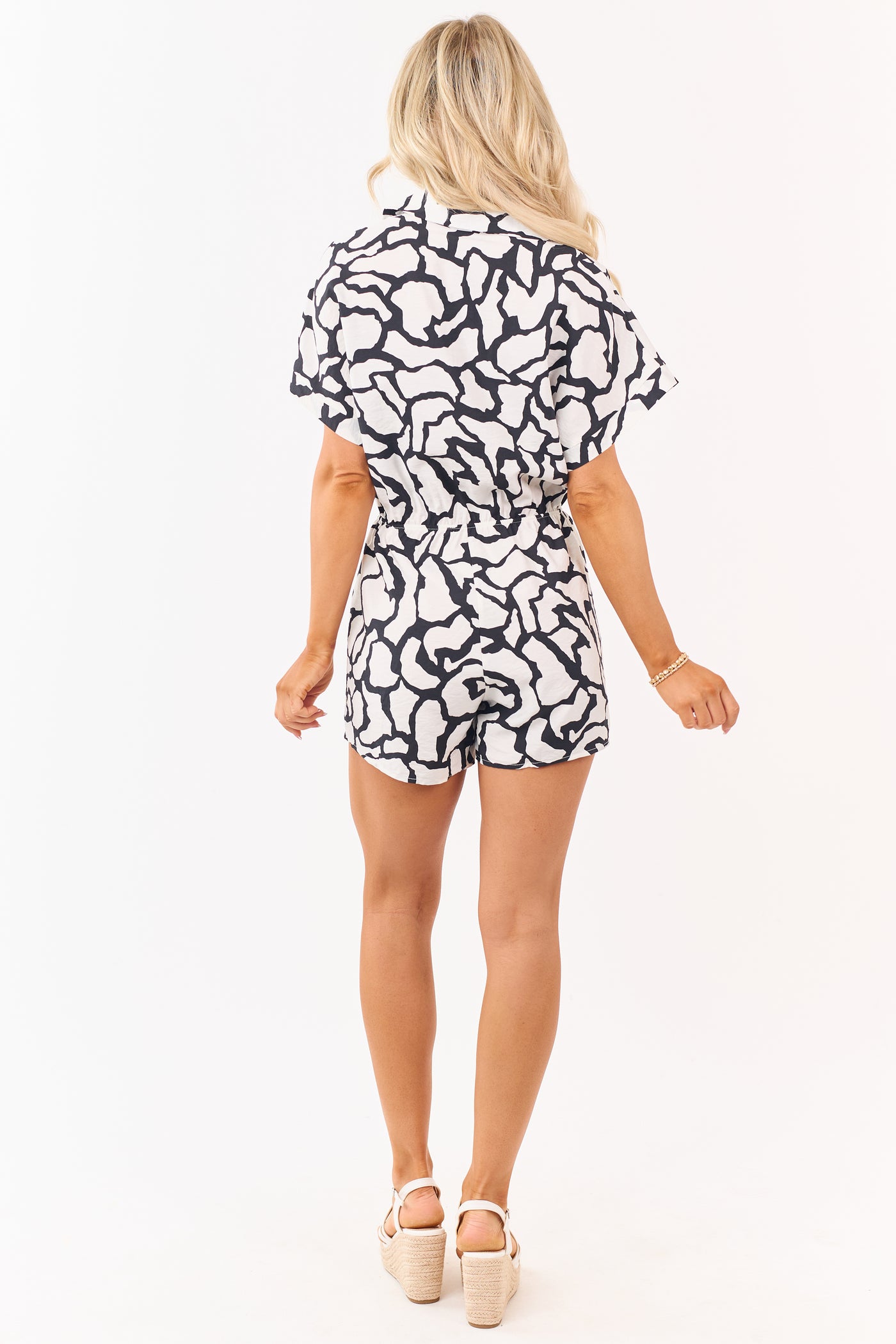 Lovelo Black Abstract Print Button Down Romper
