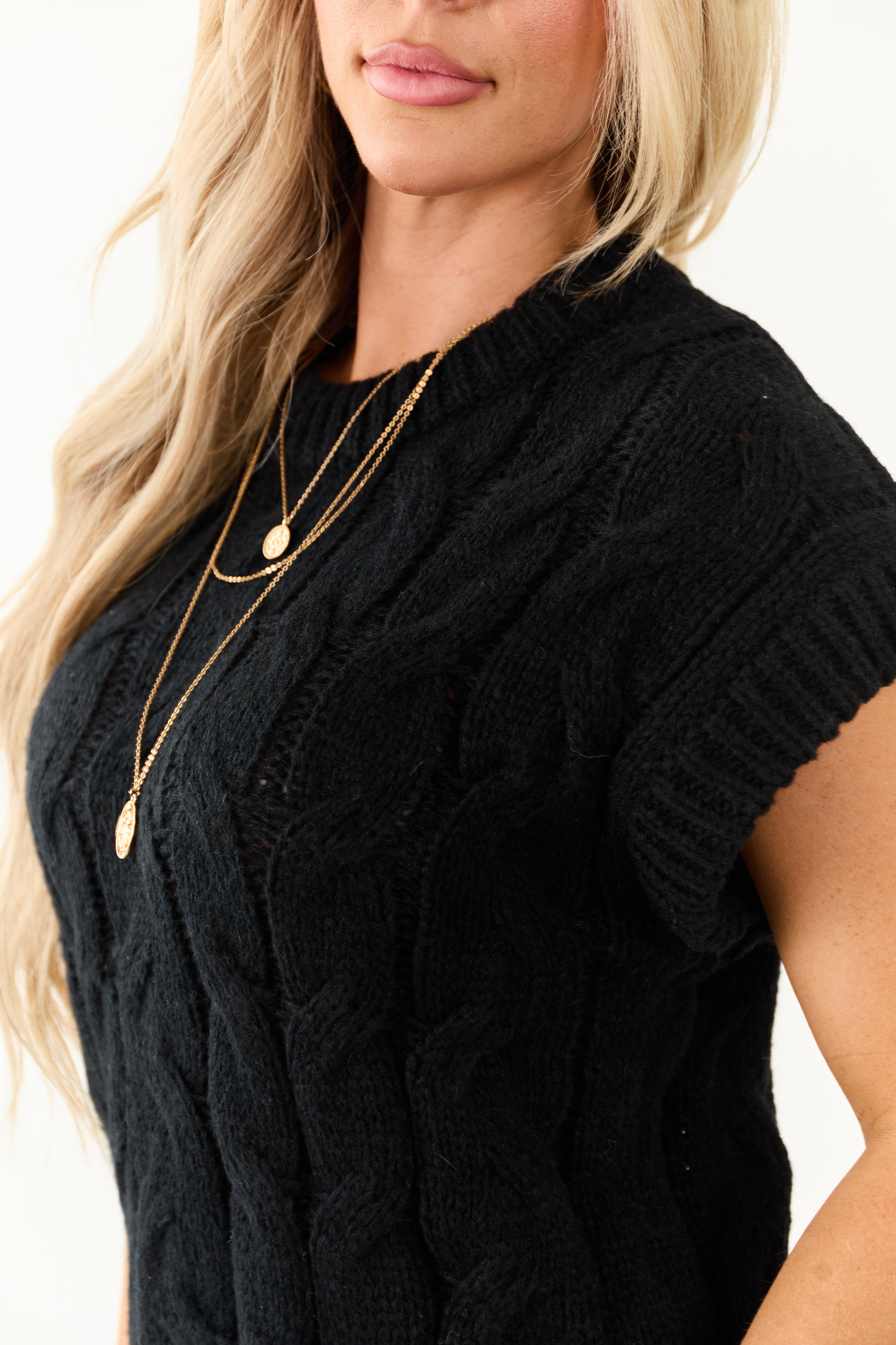 Lovelo Black Cable Knit Sweater Vest Lime Lush Boutique
