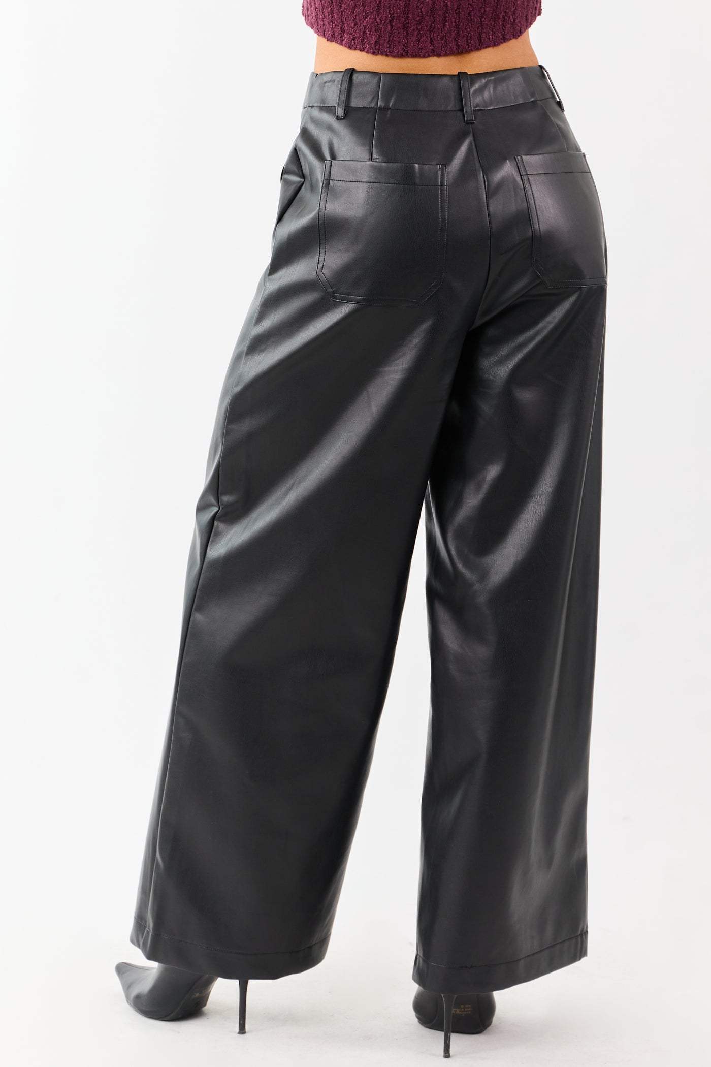 Lovelo Black Faux Leather Wide Leg Pants