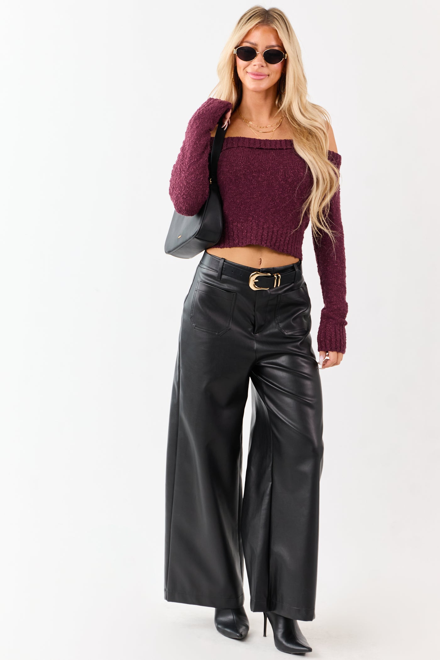 Lovelo Black Faux Leather Wide Leg Pants