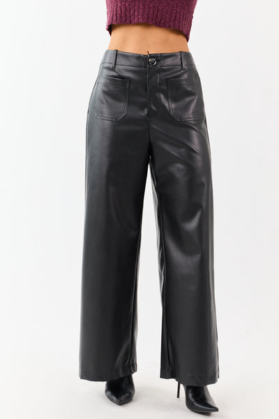 Lovelo Black Faux Leather Wide Leg Pants