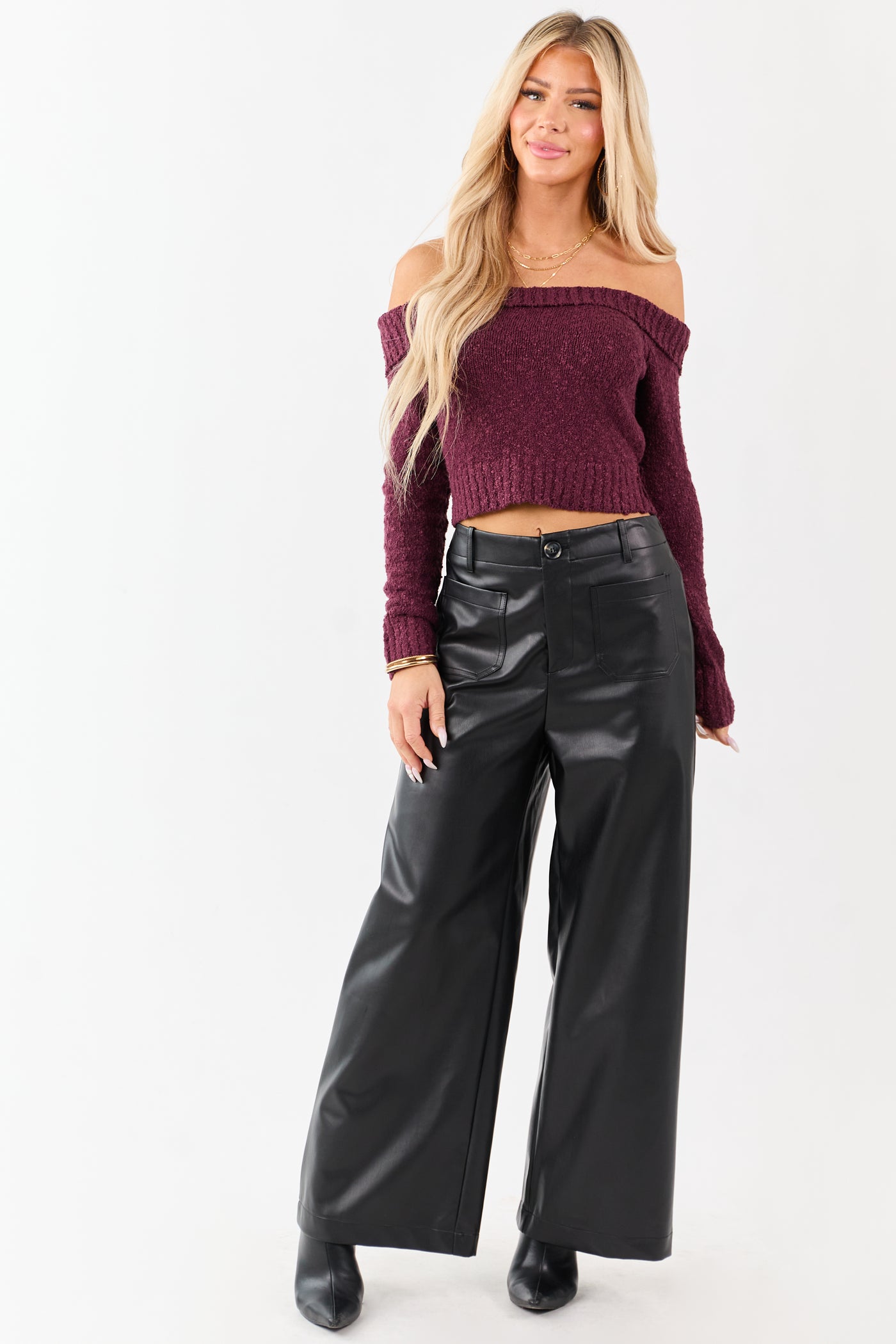 Lovelo Black Faux Leather Wide Leg Pants