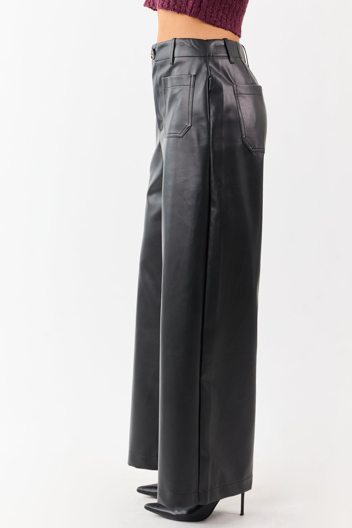 Lovelo Black Faux Leather Wide Leg Pants