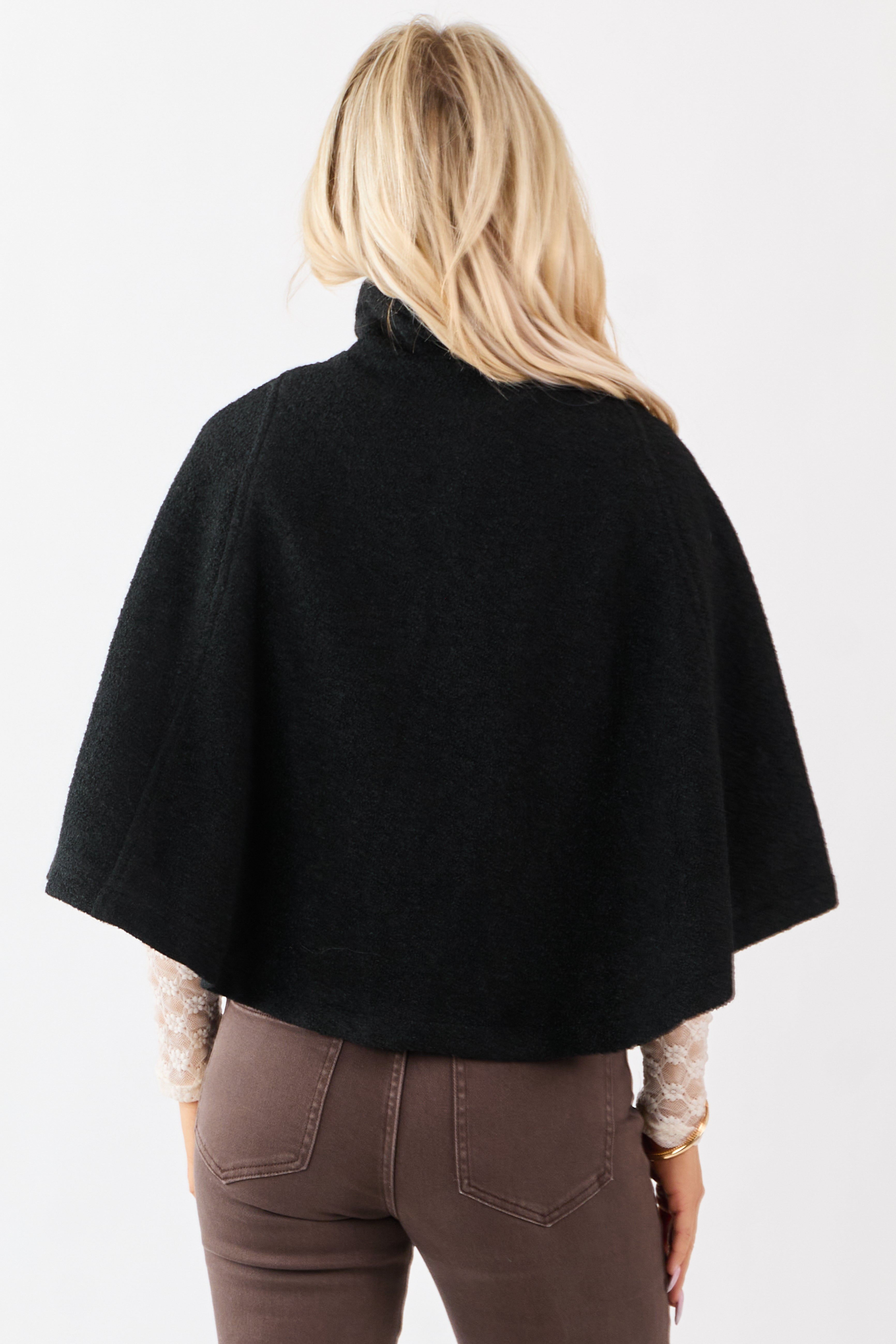 Lovelo Black Wool Blend Snap Button Cape Jacket | Lime Lush Boutique