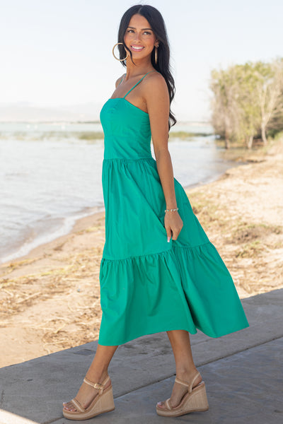 Kelly Green Strapless Knit Contrast Cotton Maxi Dress
