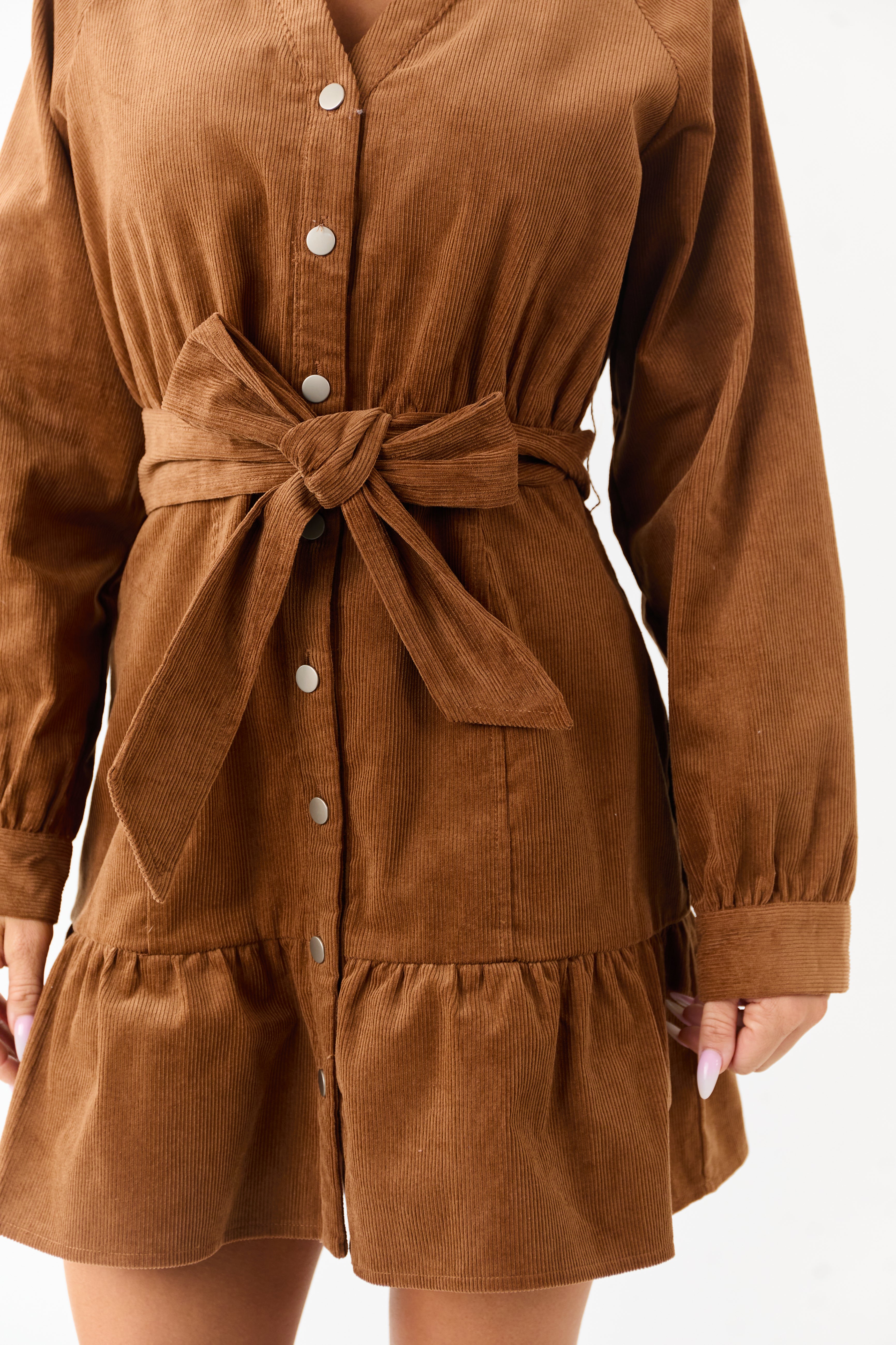 Lovelo Brown Sugar Long Sleeve Corduroy Short Dress Lovelo Brown Sugar Long Sleeve Corduroy Short Dress