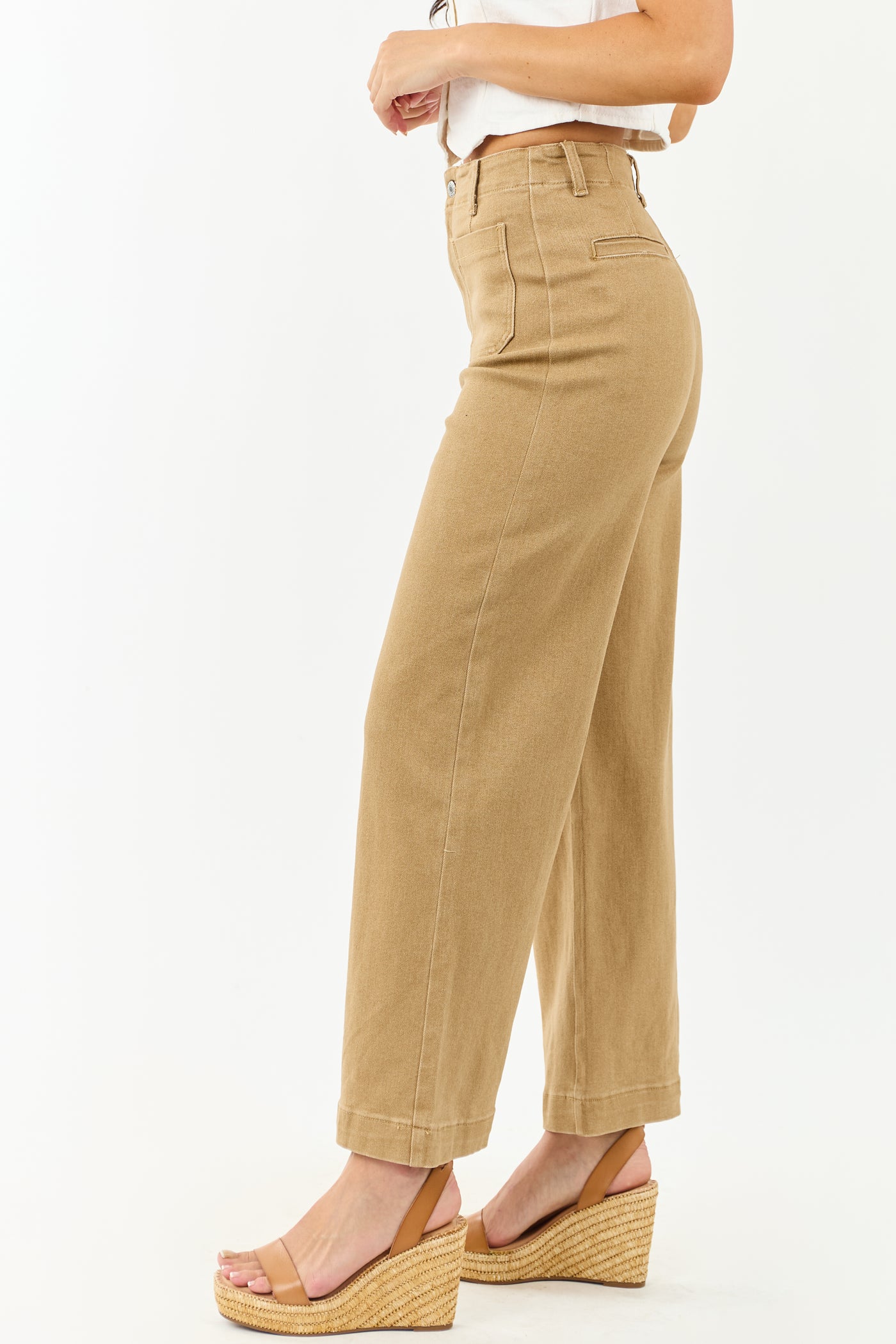 Lovelo Camel Patch Pocket High Rise Wide Leg Jeans