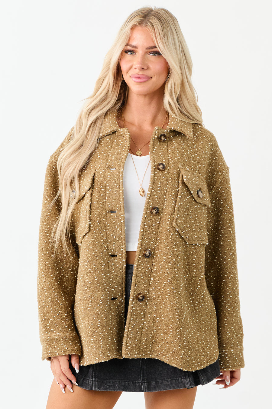 Lovelo Camel Textured Wool Blend Button Up Jacket