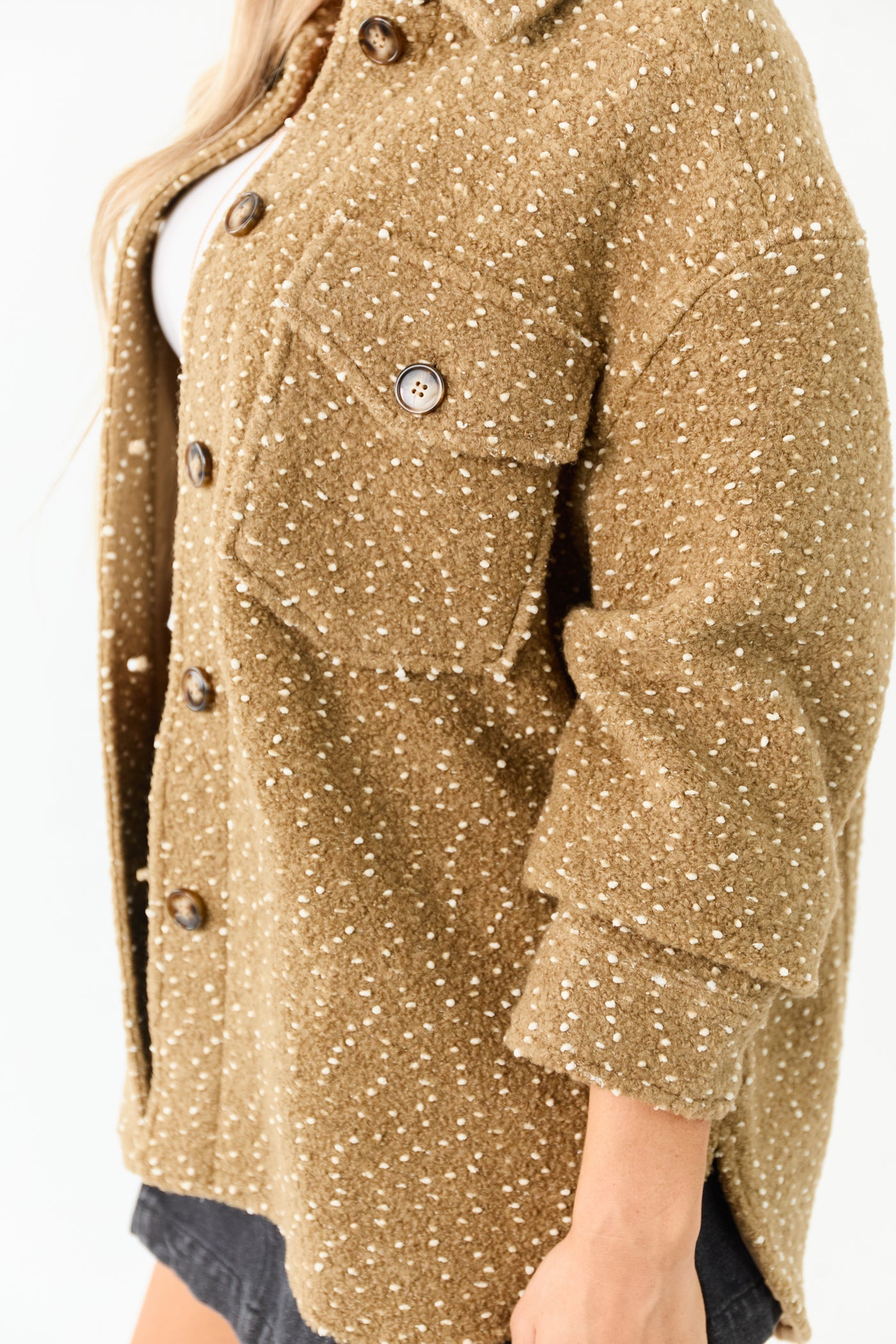 Lovelo Camel Textured Wool Blend Button Up Jacket