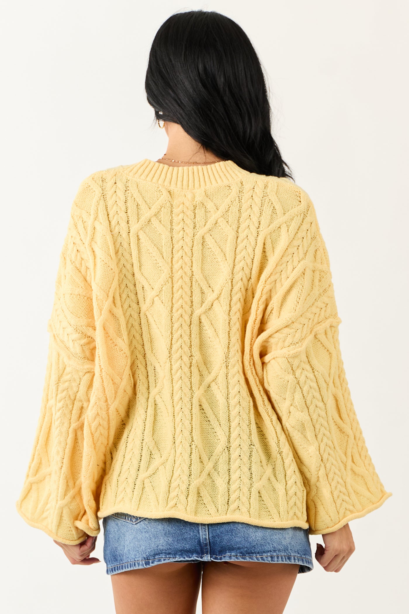 Lovelo Canary Yellow Cable Knit Relaxed Sweater