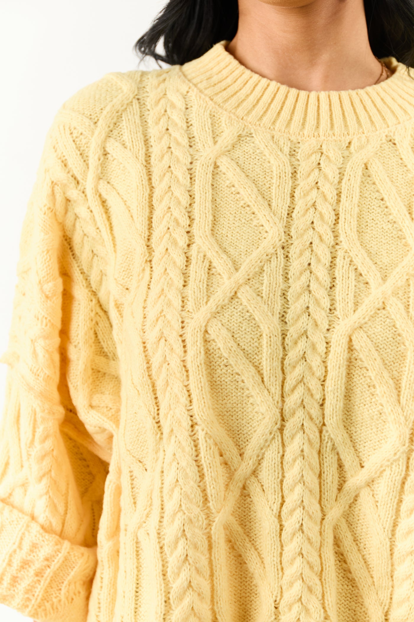 Lovelo Canary Yellow Cable Knit Relaxed Sweater