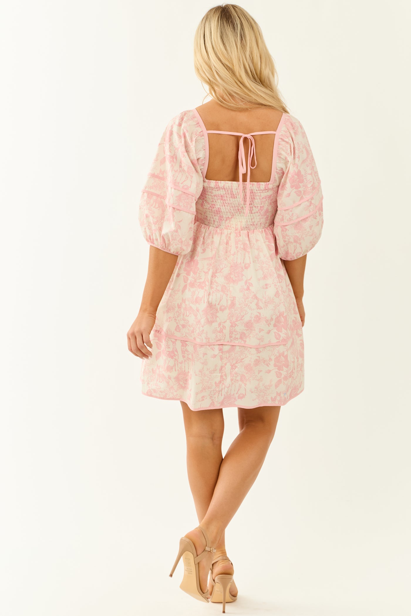 Lovelo Carnation French Toile Puff Sleeve Mini Dress