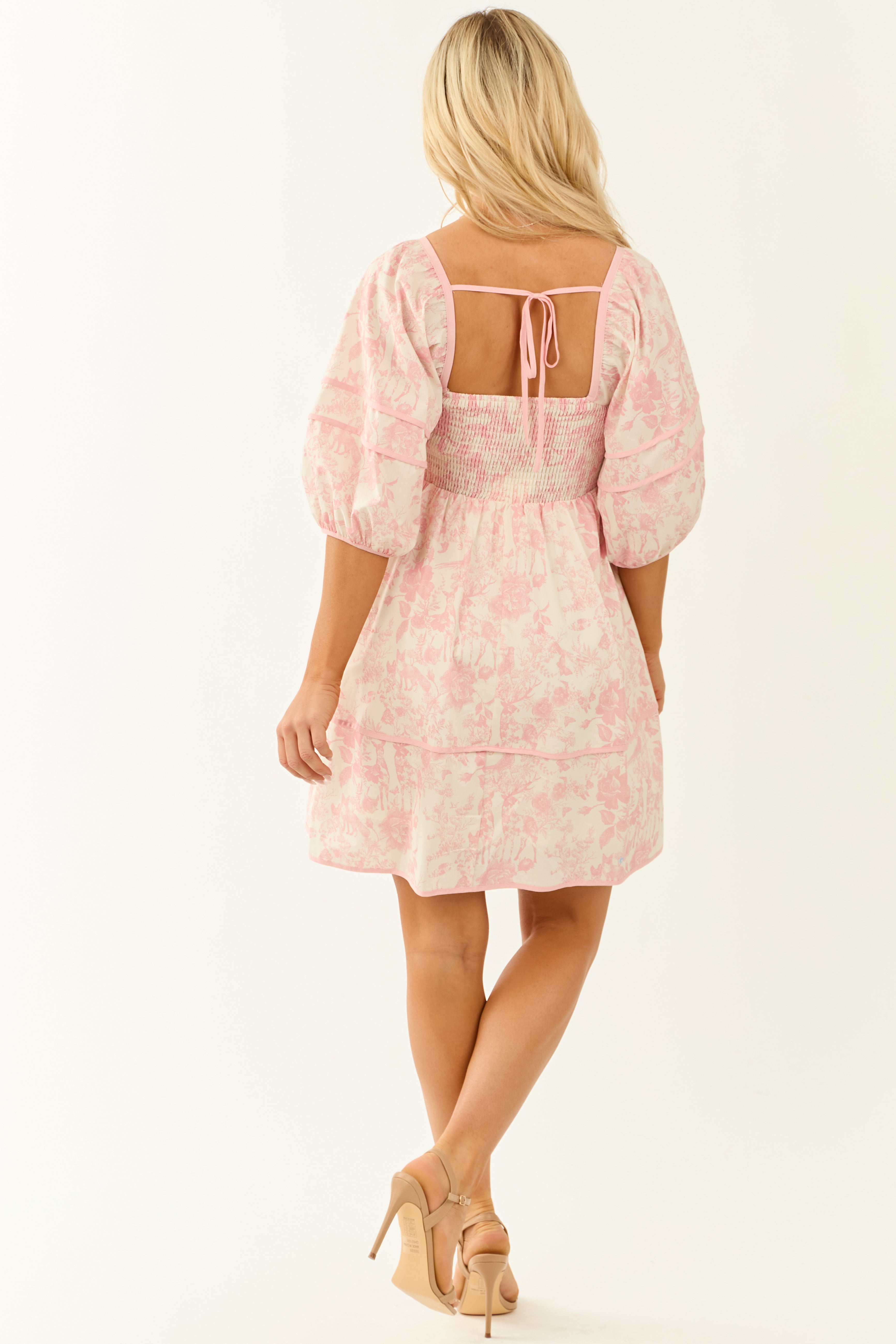 Lovelo Carnation French Toile Puff Sleeve Mini Dress