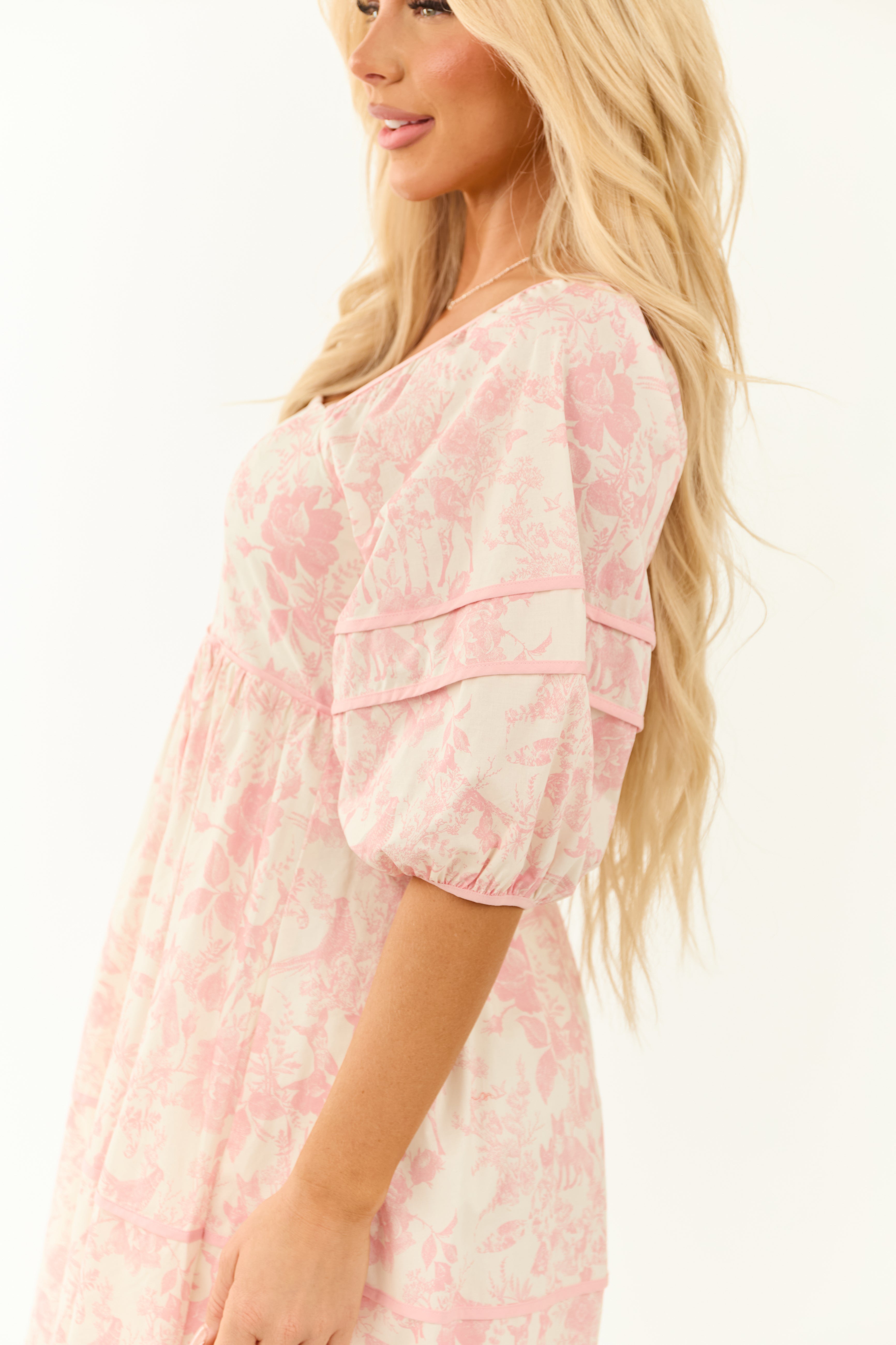 Lovelo Carnation French Toile Puff Sleeve Mini Dress