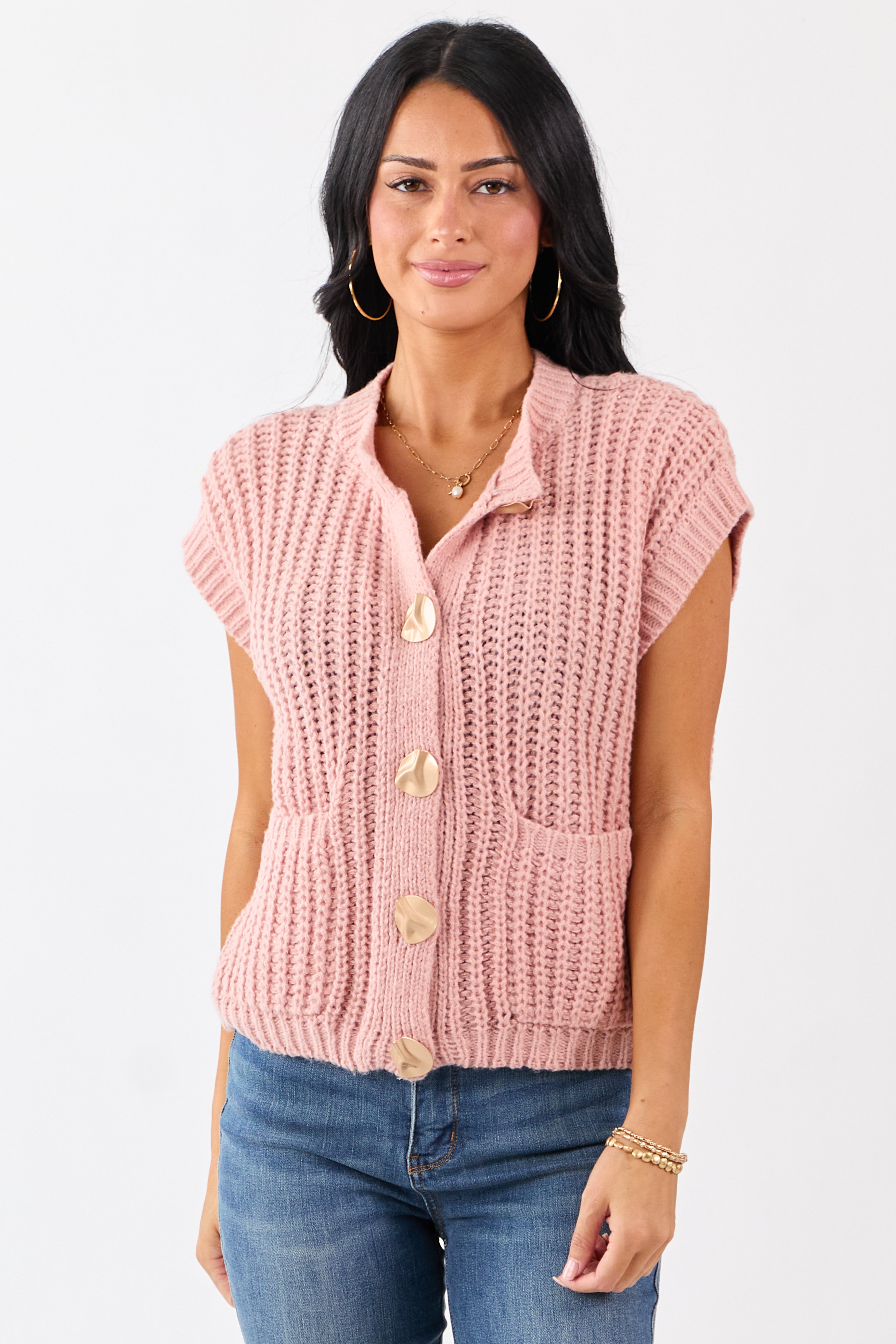 Lovelo Cherry Blossom Button Up Sweater Vest | Lime Lush Boutique