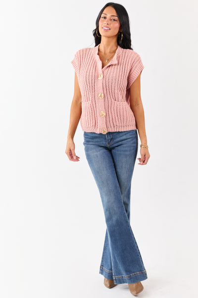 Lovelo Cherry Blossom Button Up Sweater Vest