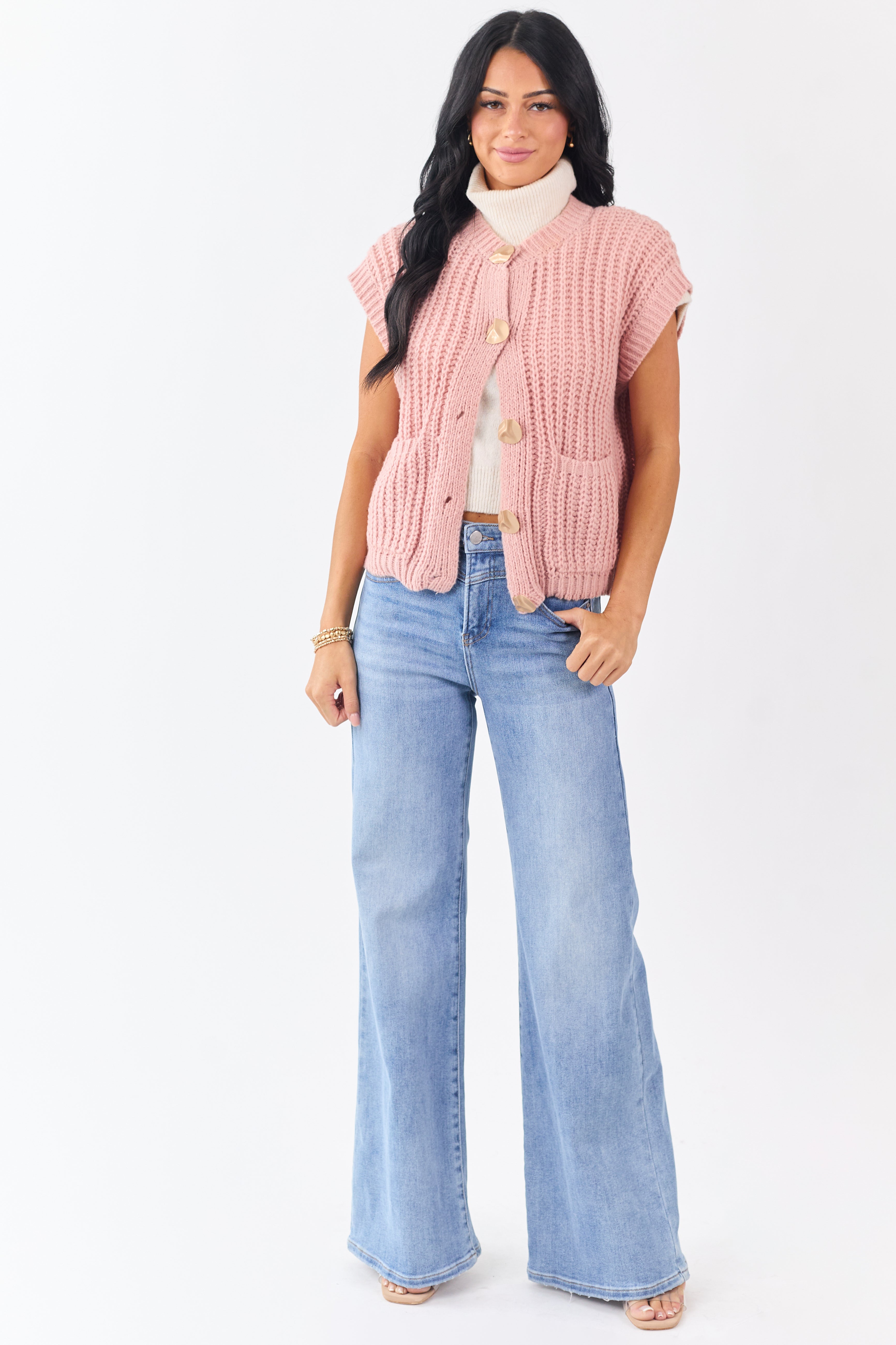 Lovelo Cherry Blossom Button Up Sweater Vest | Lime Lush Boutique