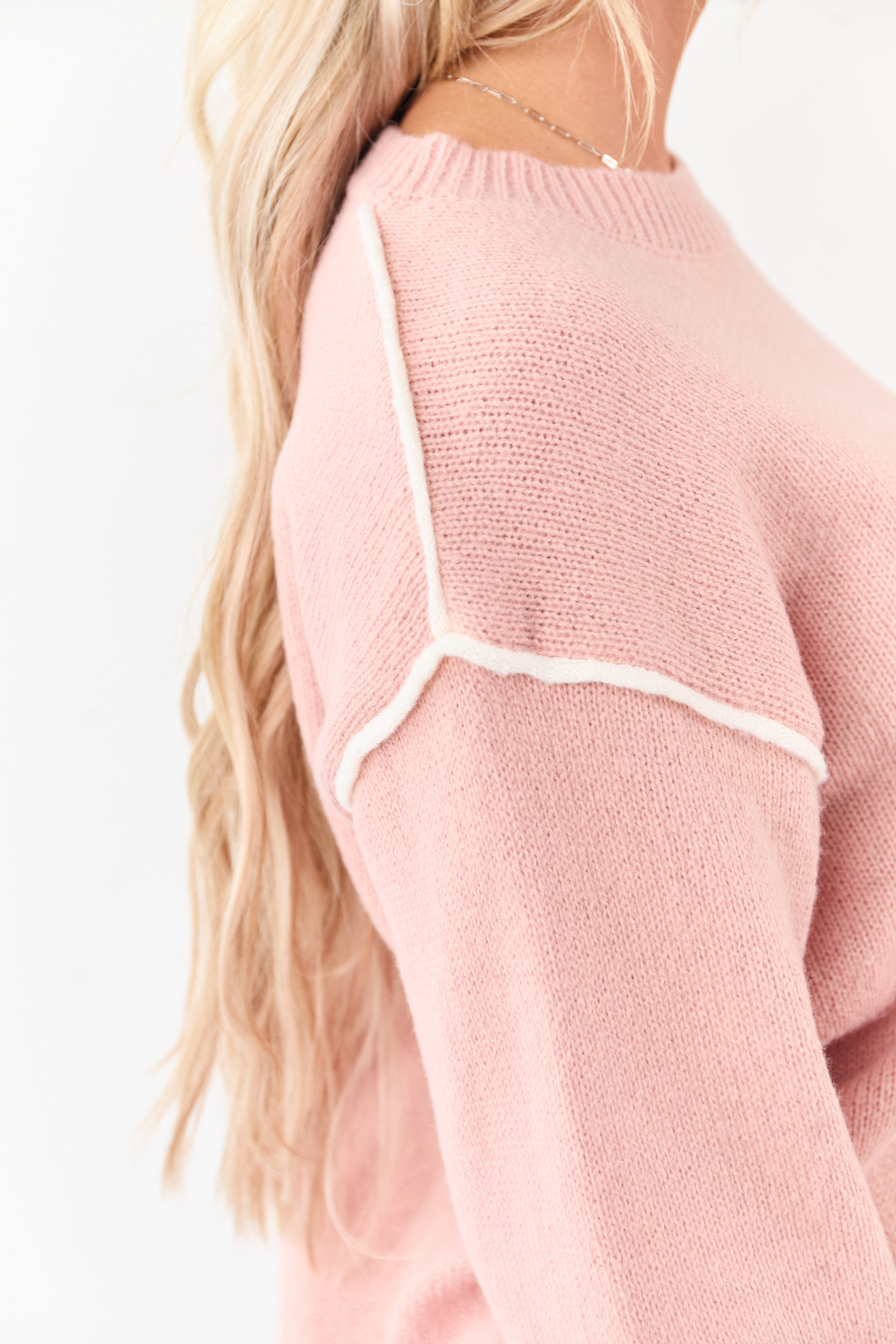 Lovelo Cherry Blossom Contrast Trim Knit Sweater