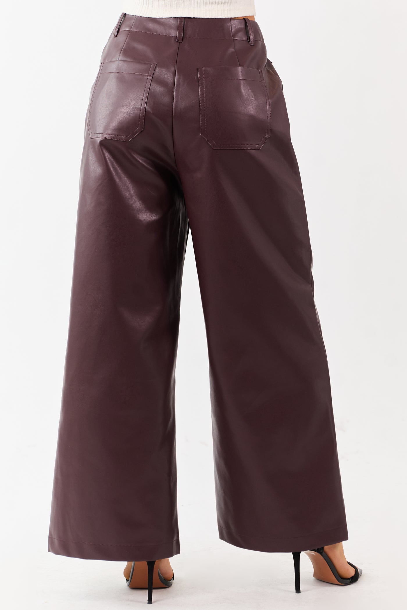 Lovelo Chocolate Faux Leather Wide Leg Pants
